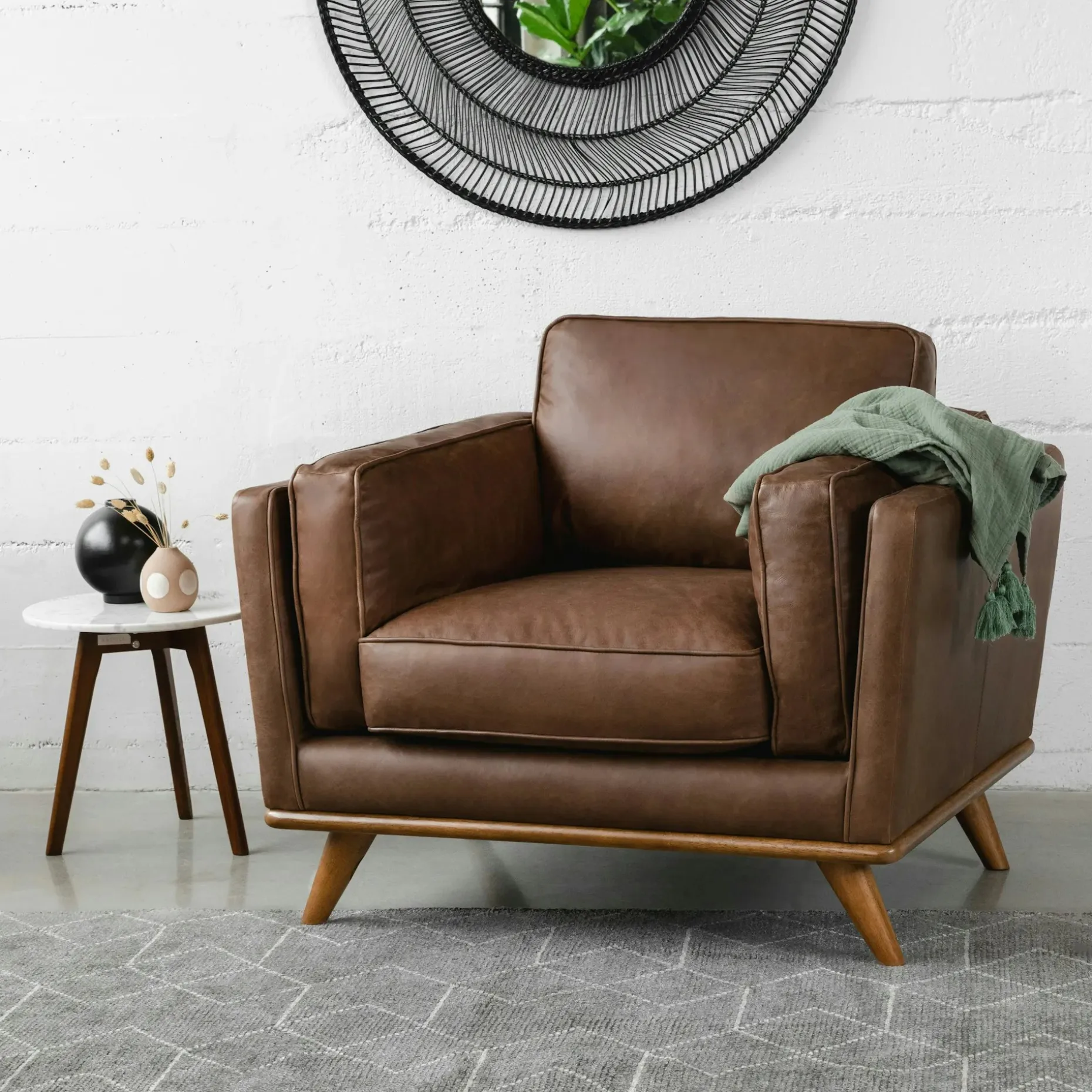 Timber 41" Leather Lounge Chair - Charme Chocolat
