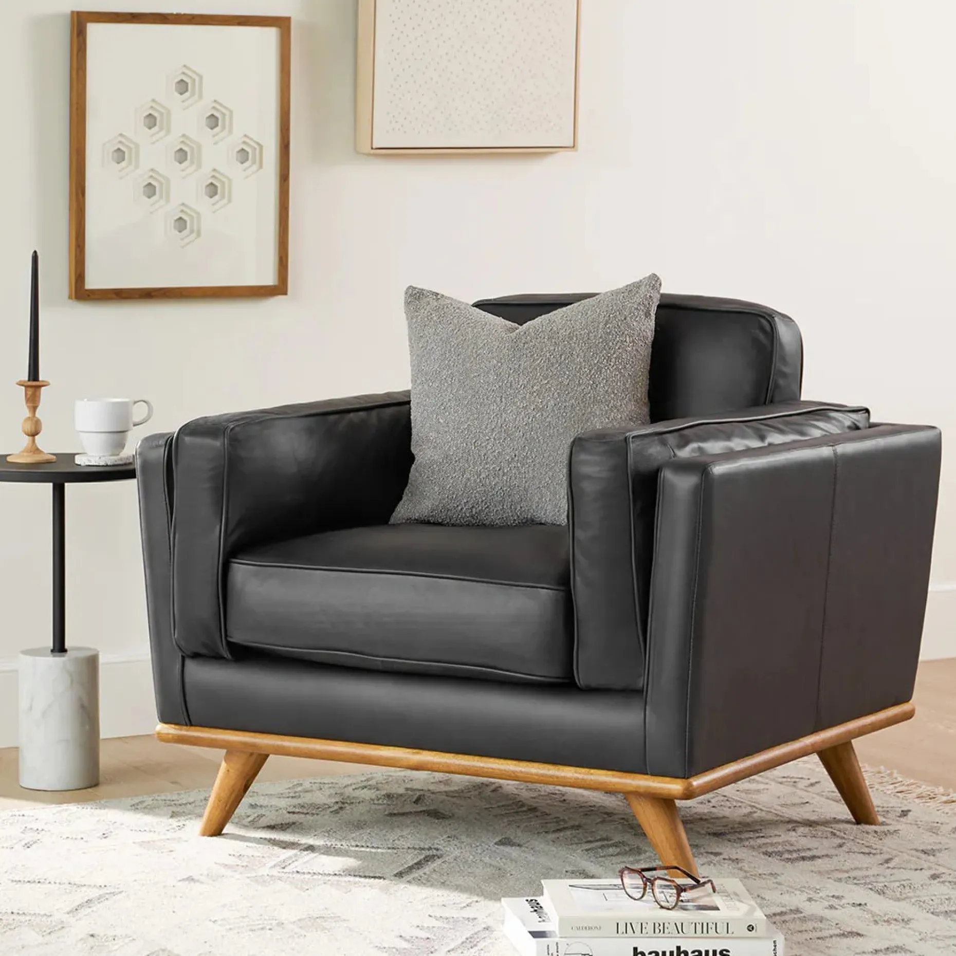 Timber 41" Leather Lounge Chair - Charme Black