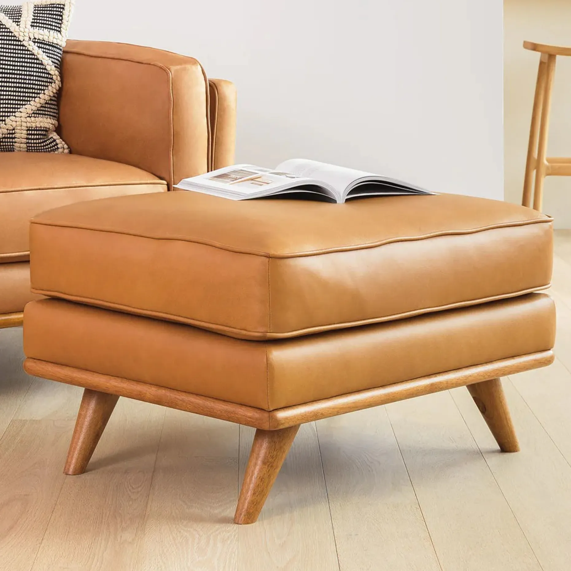 Timber 31" Leather Ottoman - Charme Tan