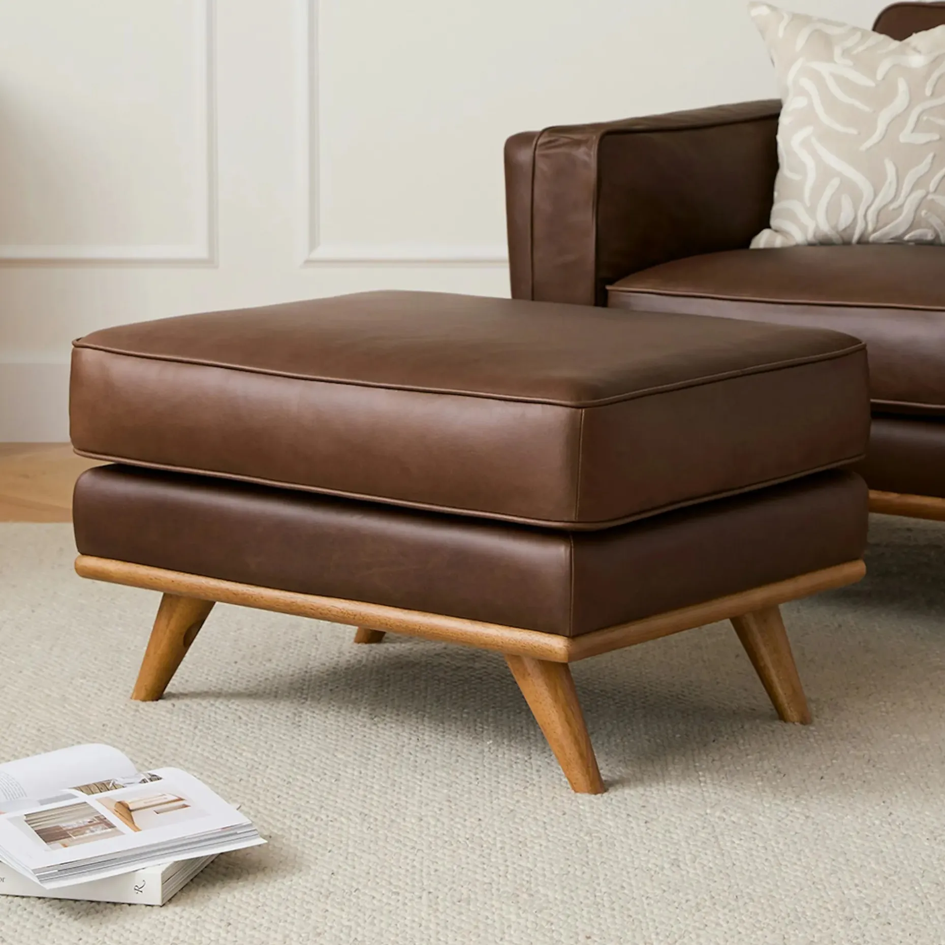 Timber 31" Leather Ottoman - Charme Chocolat