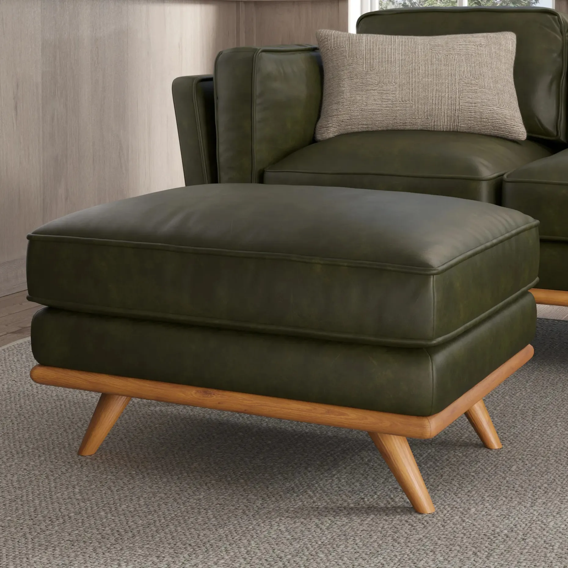 Timber 31" Leather Ottoman - Charme Green