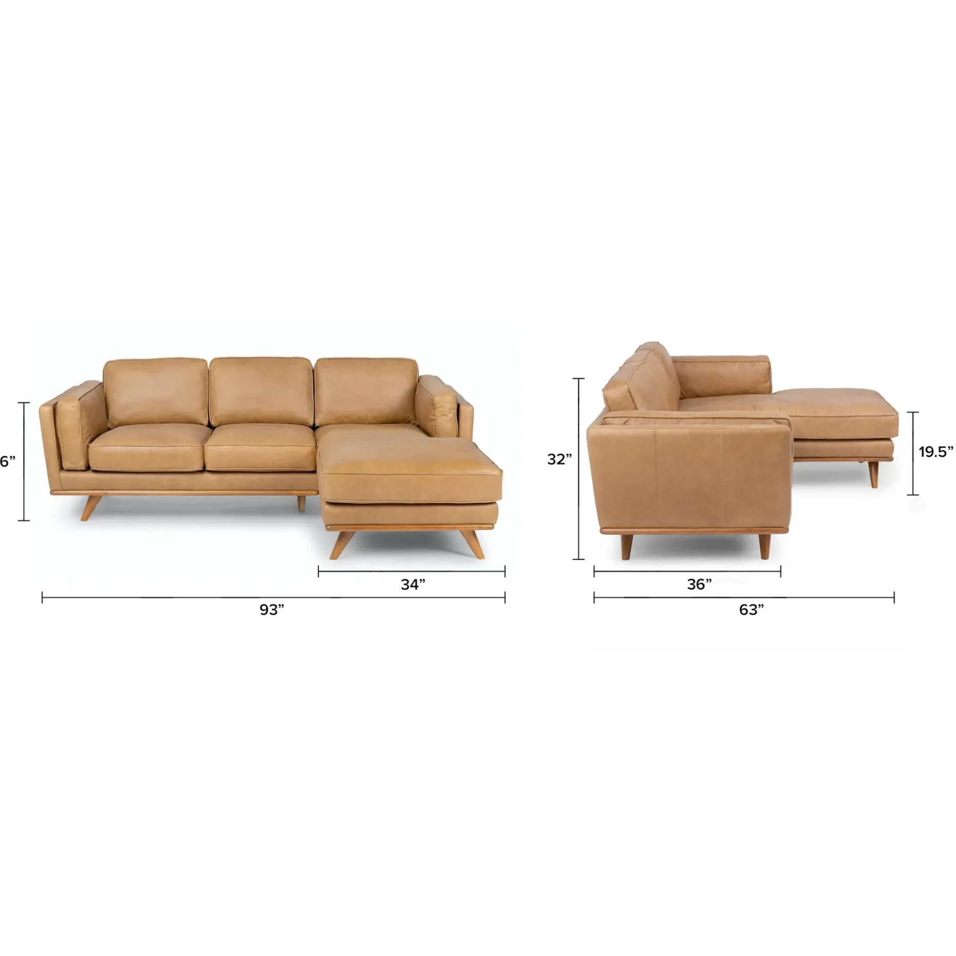 Timber 93" Leather Right Sectional - Charme Tan