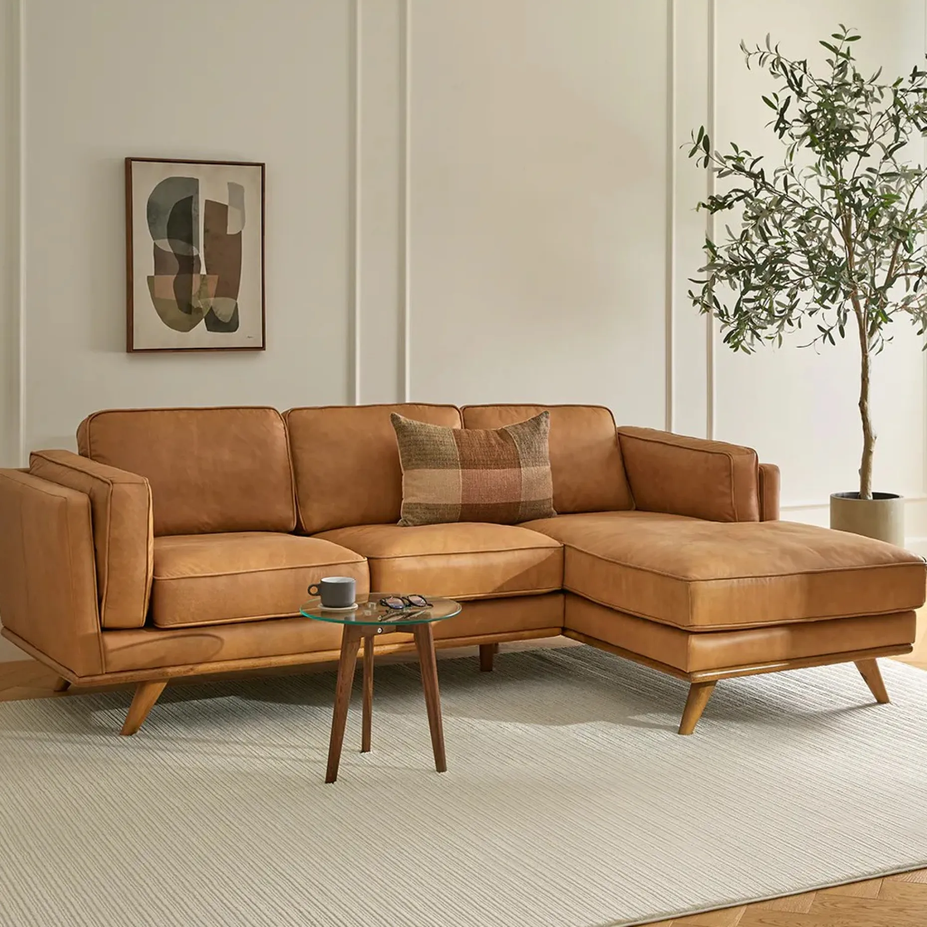 Timber 93" Leather Right Sectional - Charme Tan