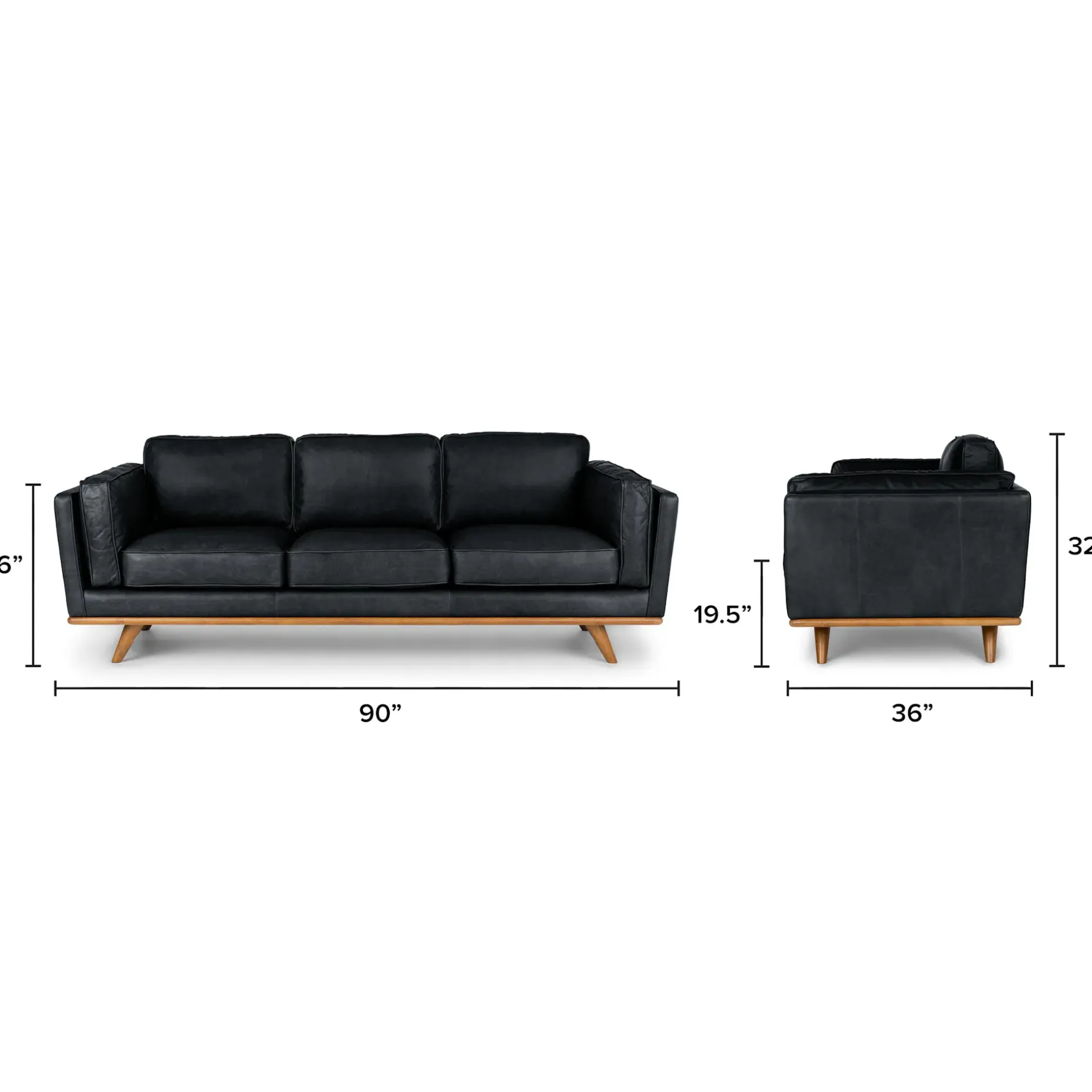 Timber 90" Leather Sofa - Charme Black