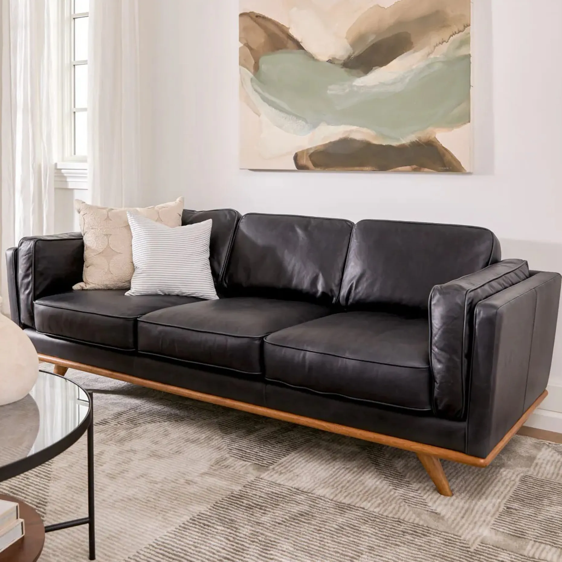 Timber 90" Leather Sofa - Charme Black