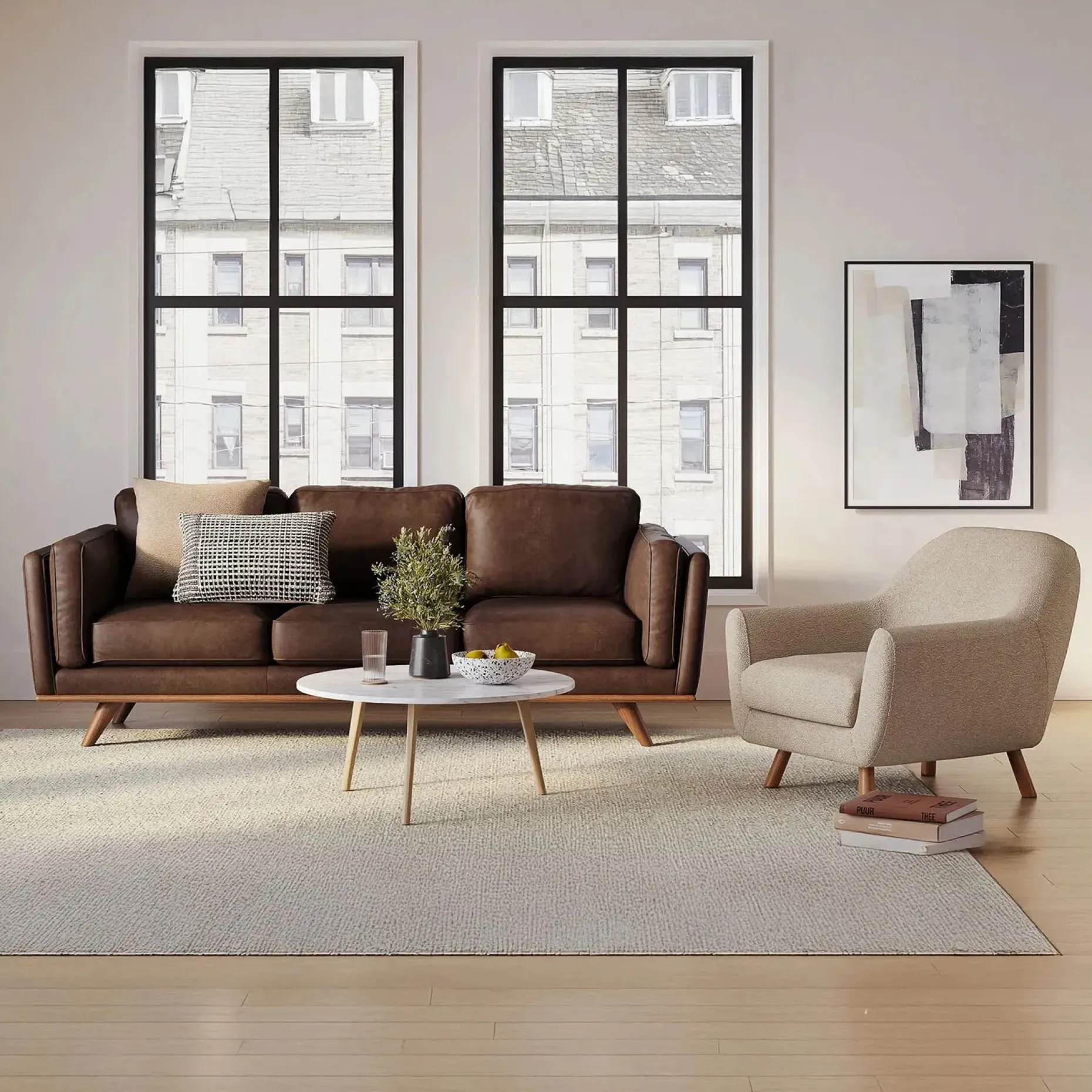 Timber 90" Leather Sofa - Charme Black