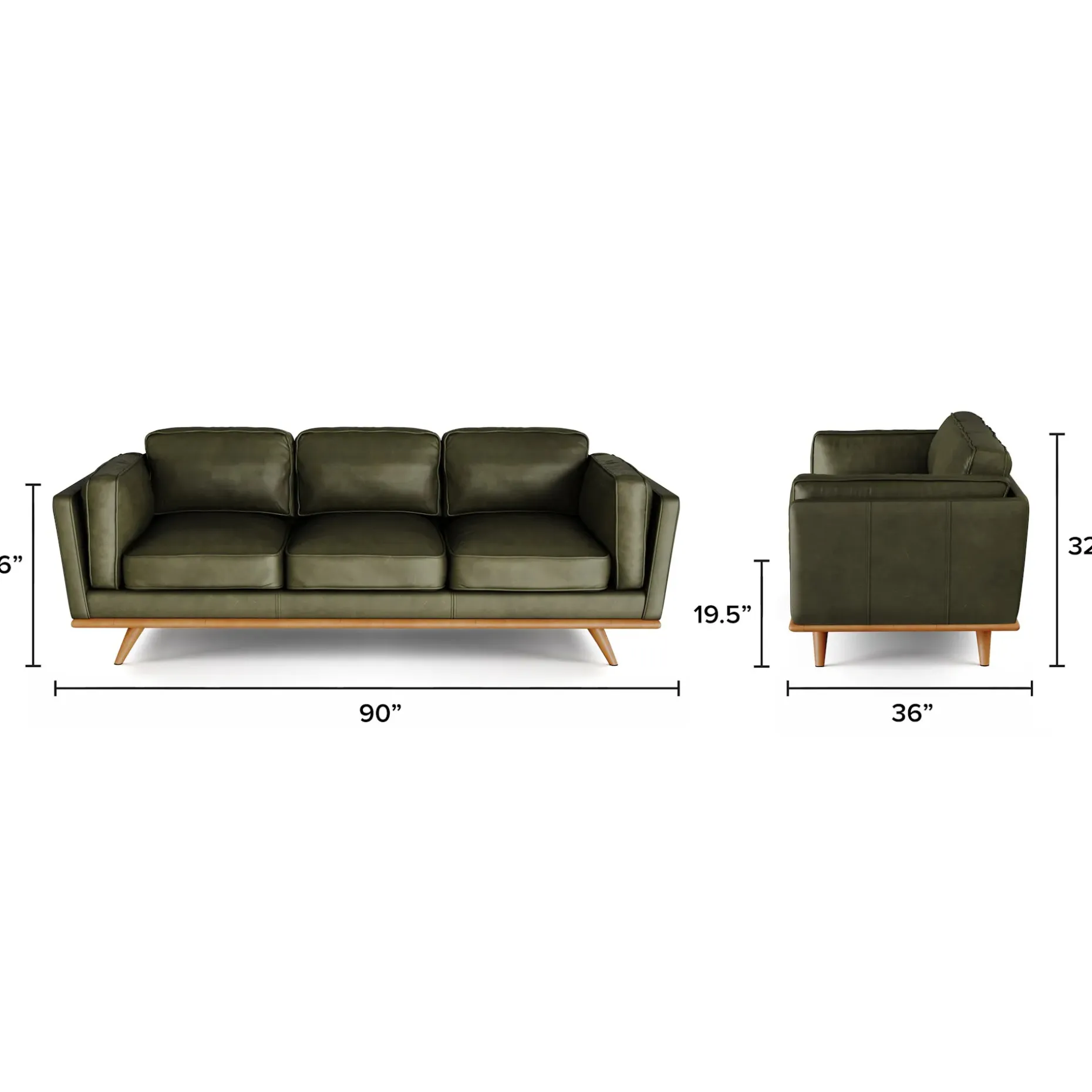 Timber 90" Leather Sofa - Charme Green