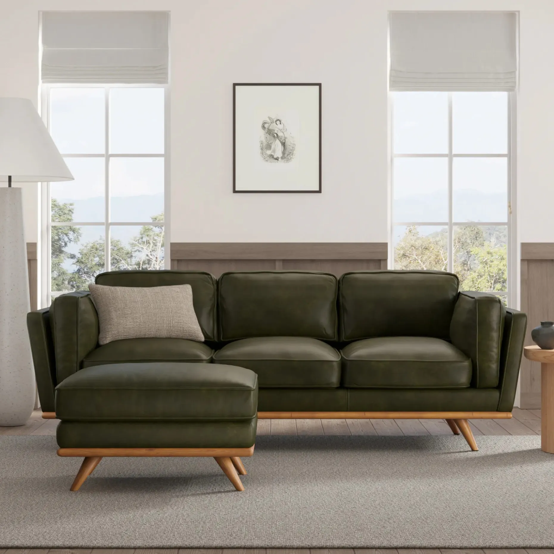 Timber 90" Leather Sofa - Charme Green