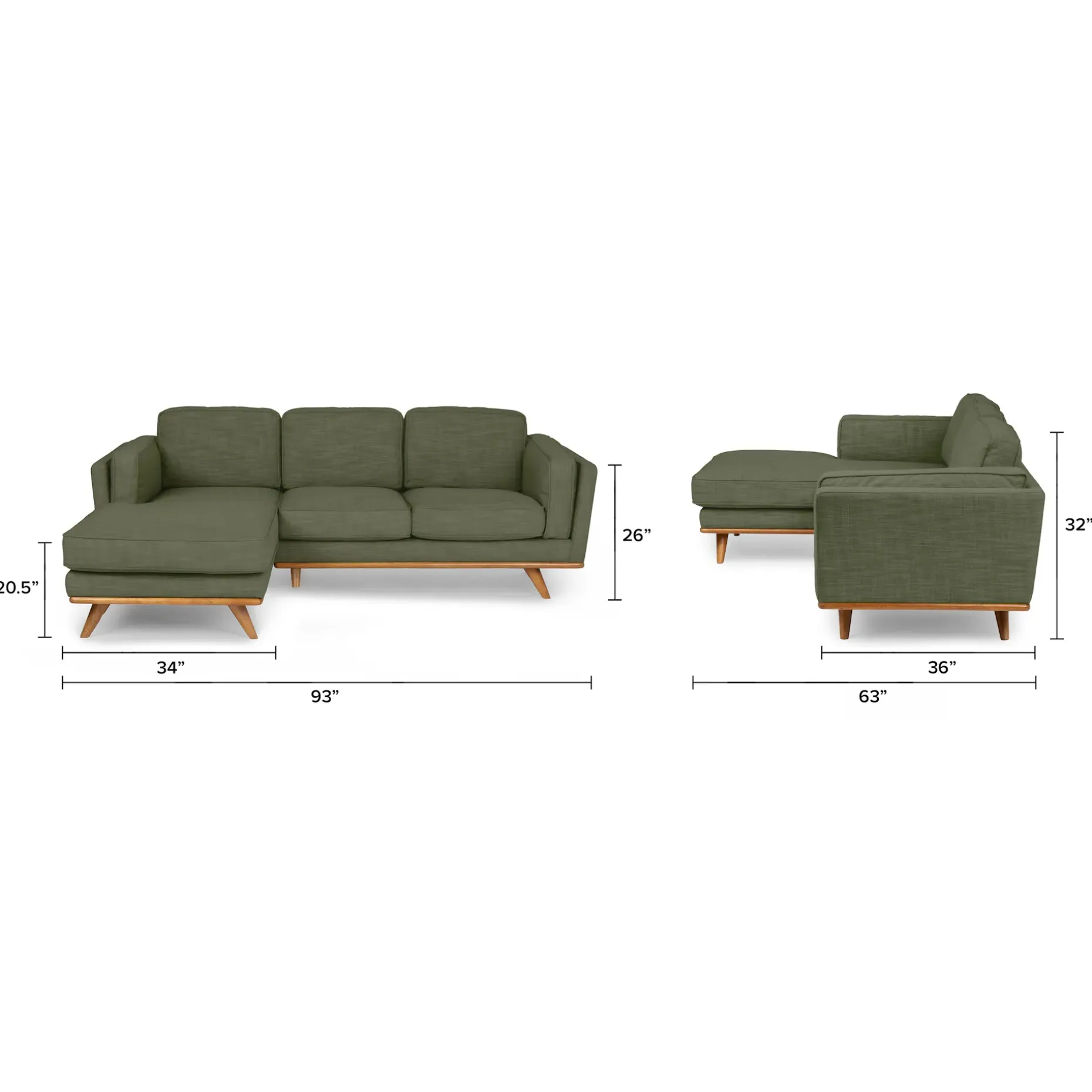 Timber 93" Left Sectional - Olio Green