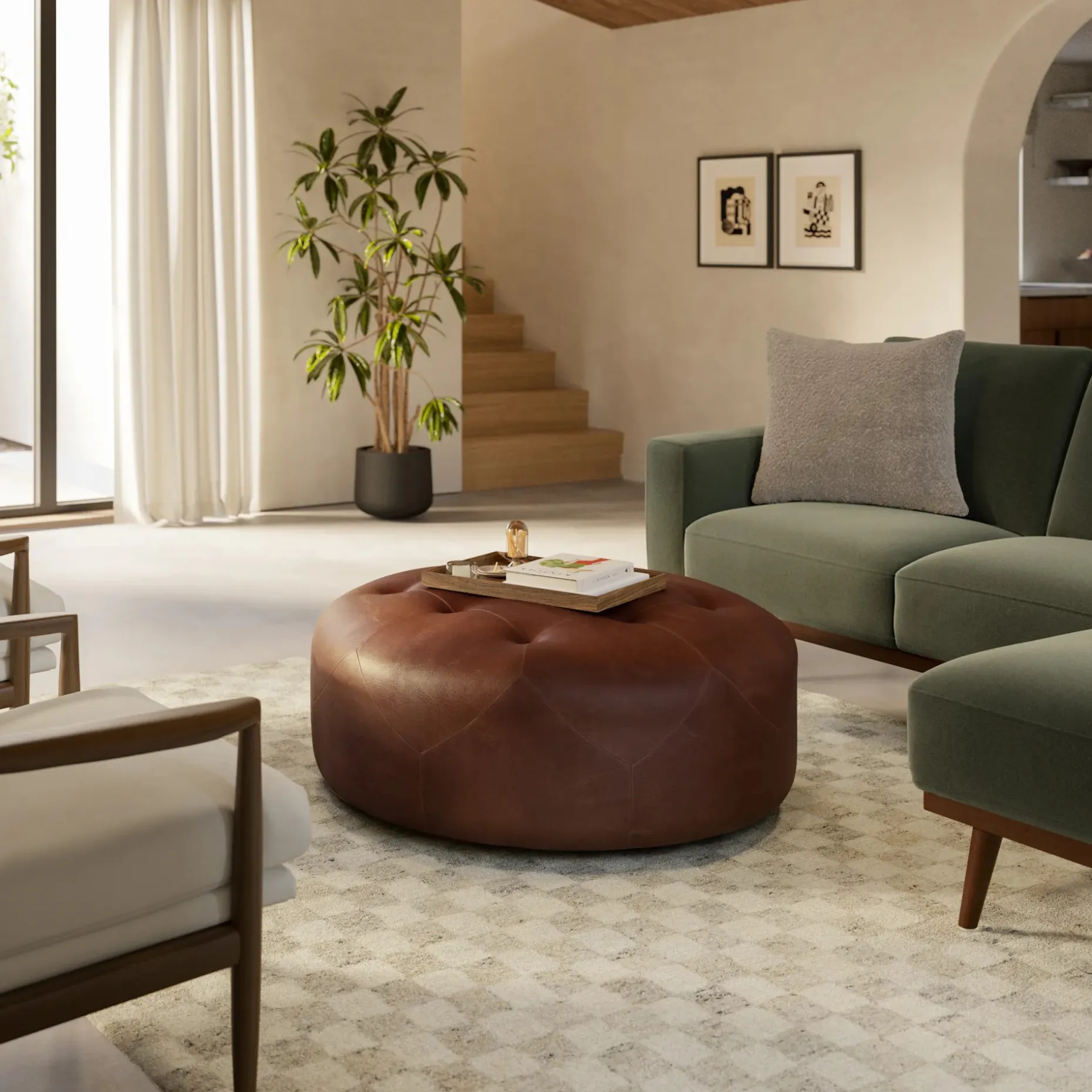 Timpani 41" Leather Ottoman - Indiana Brown
