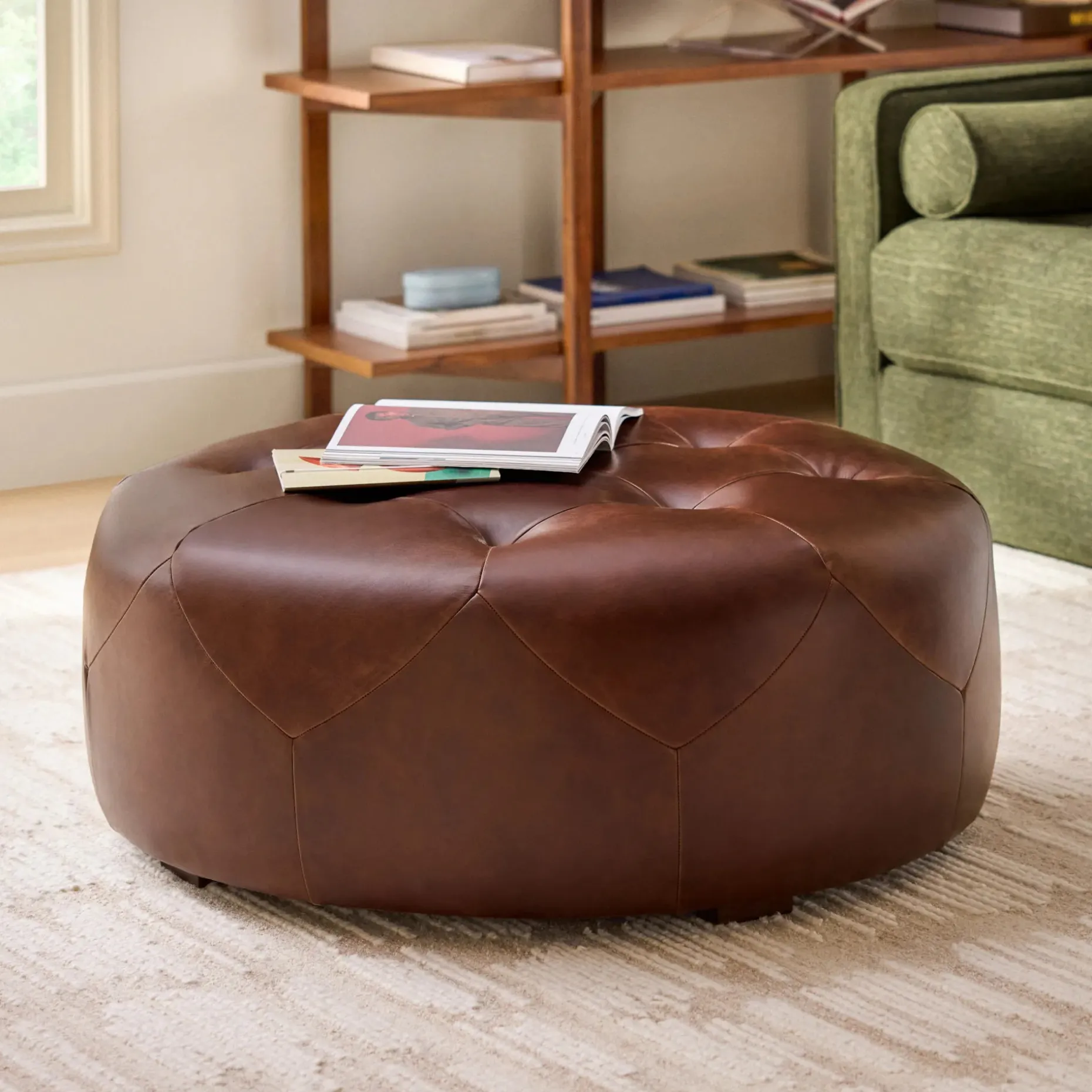 Timpani 41" Leather Ottoman - Indiana Brown