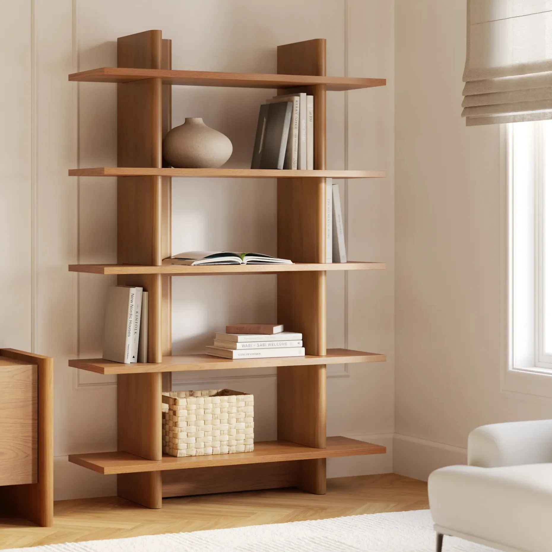 Torme 48" Bookcase, Tall - Smoked Oak