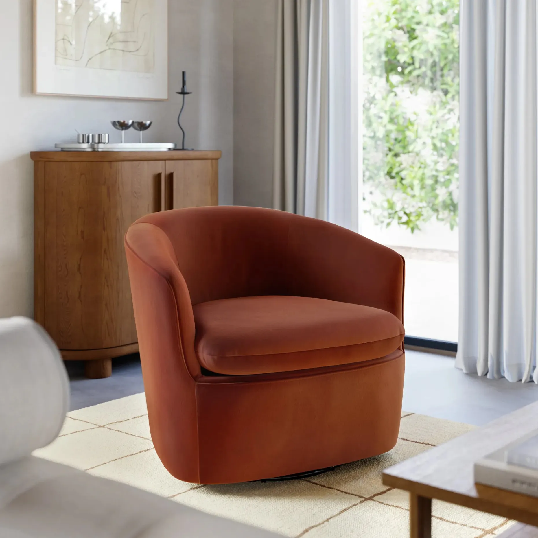 Turoy 32.5" Velvet Swivel Lounge Chair - Hale Rust