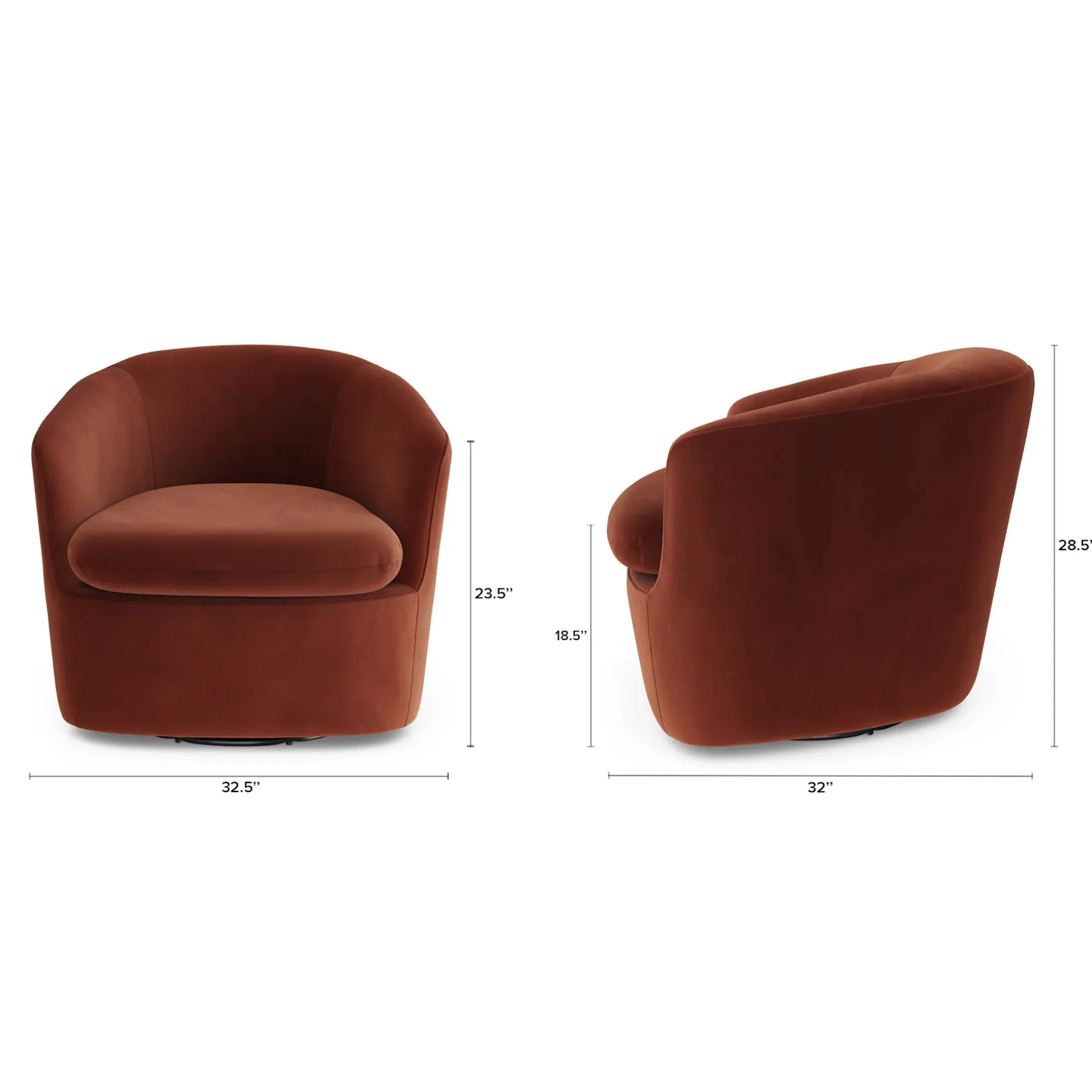Turoy 32.5" Velvet Swivel Lounge Chair - Hale Rust