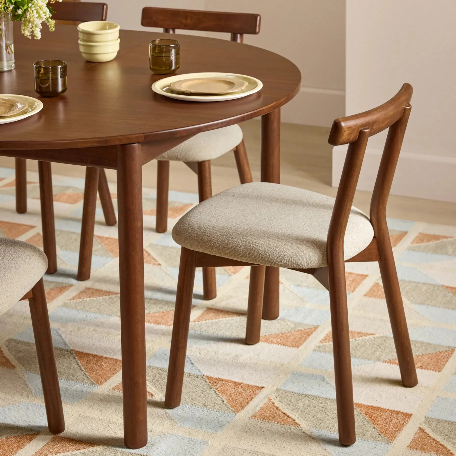 Ulka Dining Chair - Walnut and Ratine Buff