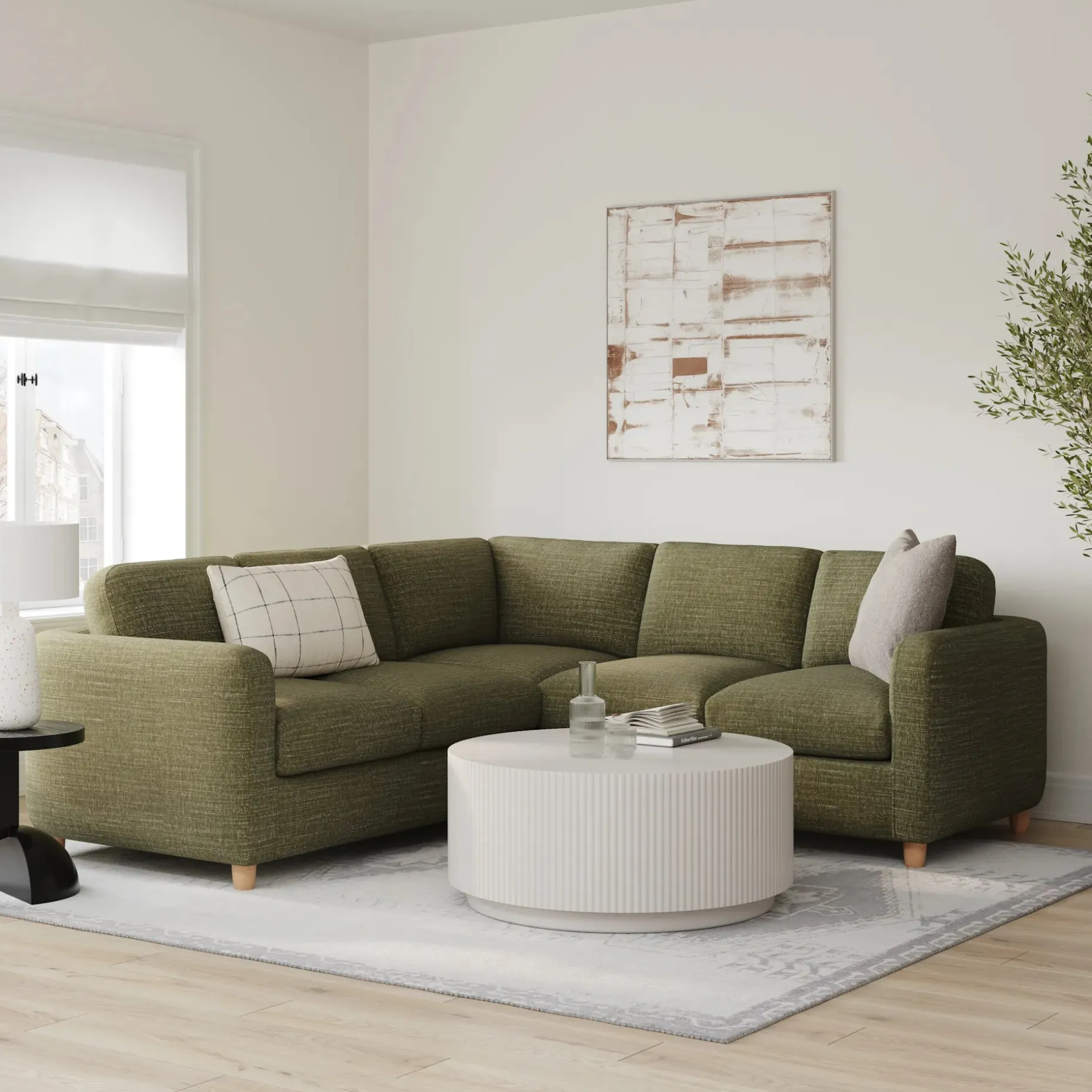Vati 92" Corner Sectional - Natural Oak and Napa Moss