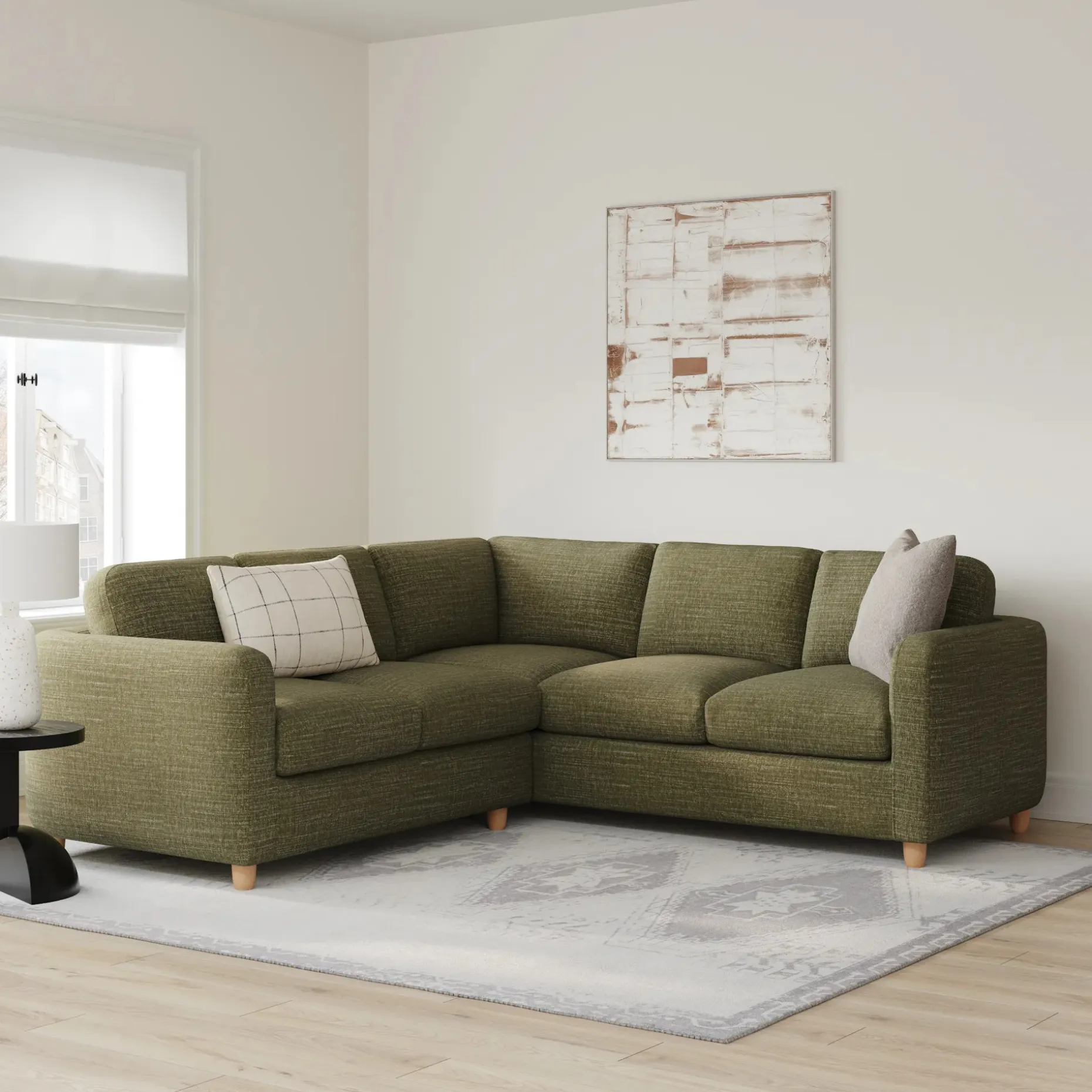 Vati 92" Corner Sectional - Natural Oak and Napa Moss