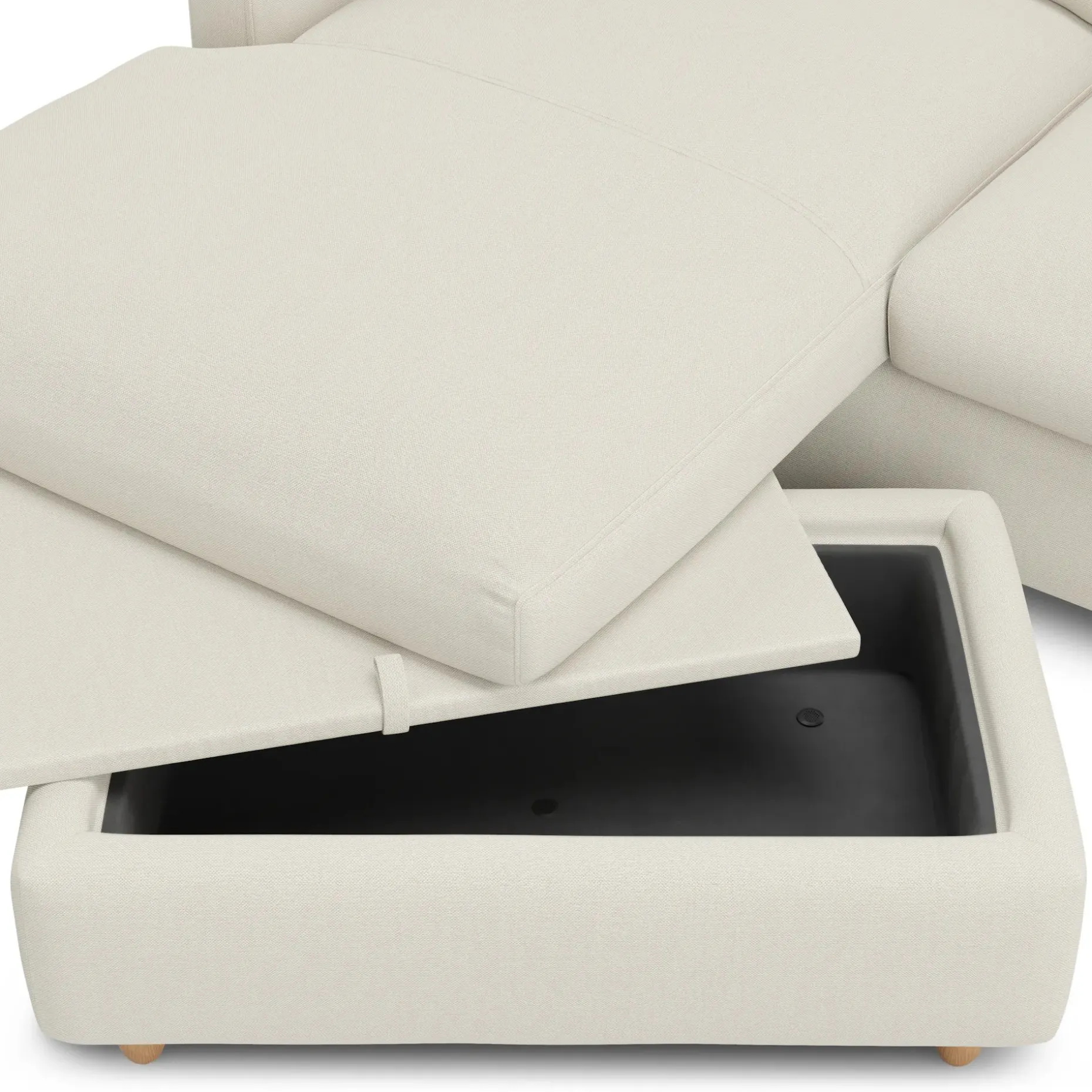Vati 80" Left Storage Sectional - Natural Oak and Buckler Ivory