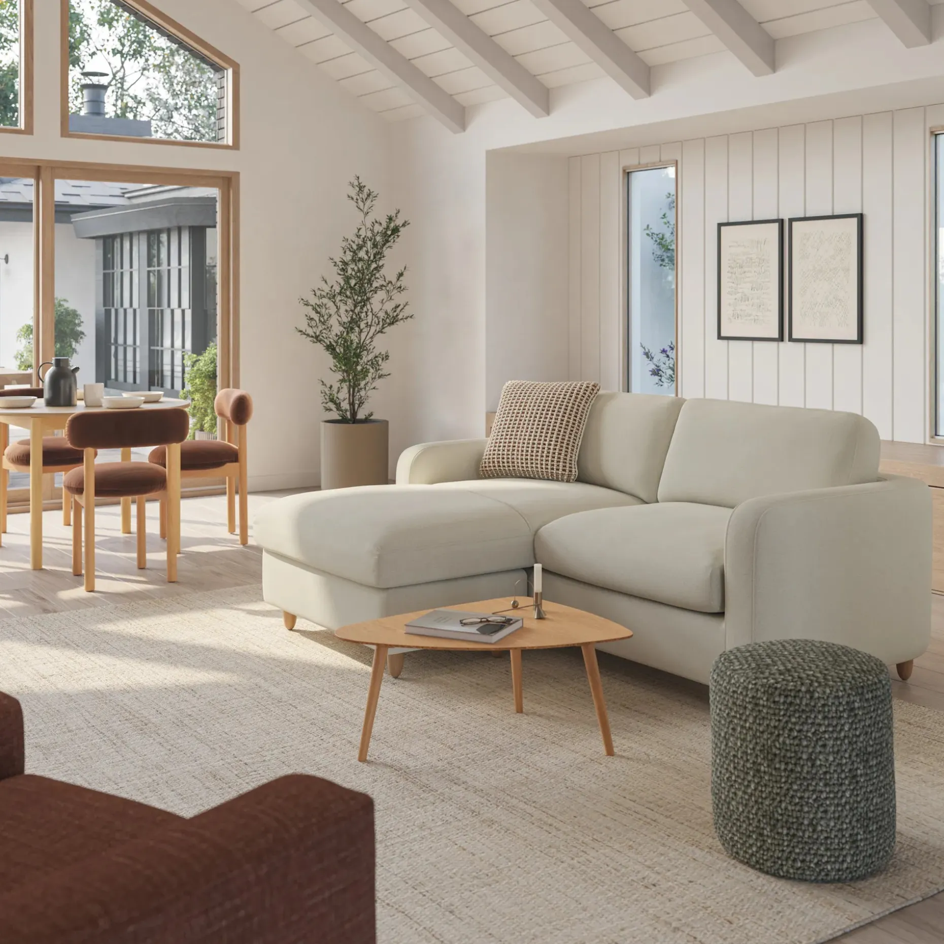 Vati 80" Left Storage Sectional - Natural Oak and Buckler Ivory