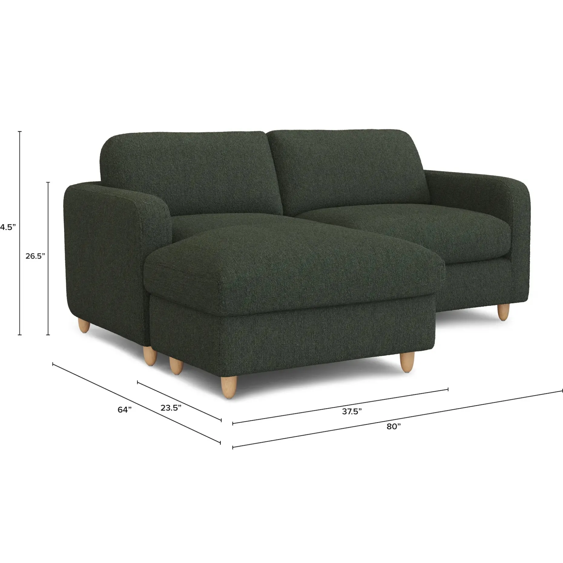 Vati 80" Left Storage Sectional - Natural Oak and Green Wool Bouclé