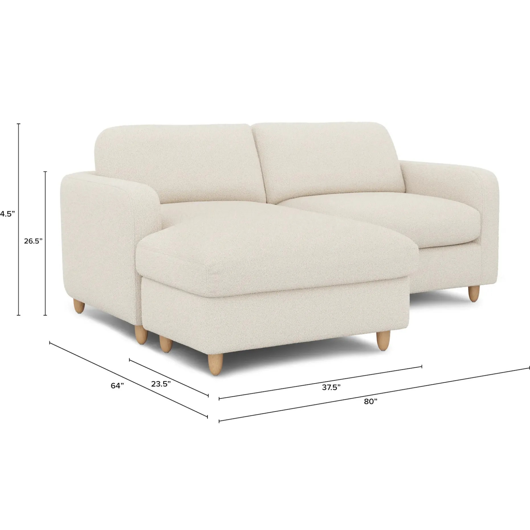 Vati 80" Left Storage Sectional - Natural Oak and Ivory Wool Bouclé