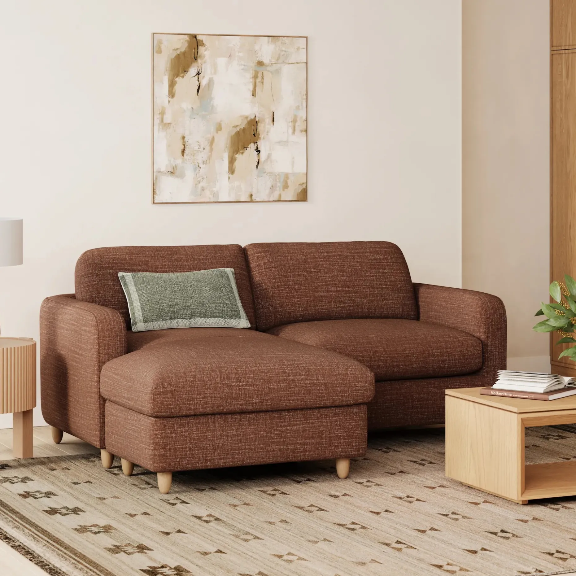 Vati 80" Left Storage Sectional - Natural Oak and Napa Rust