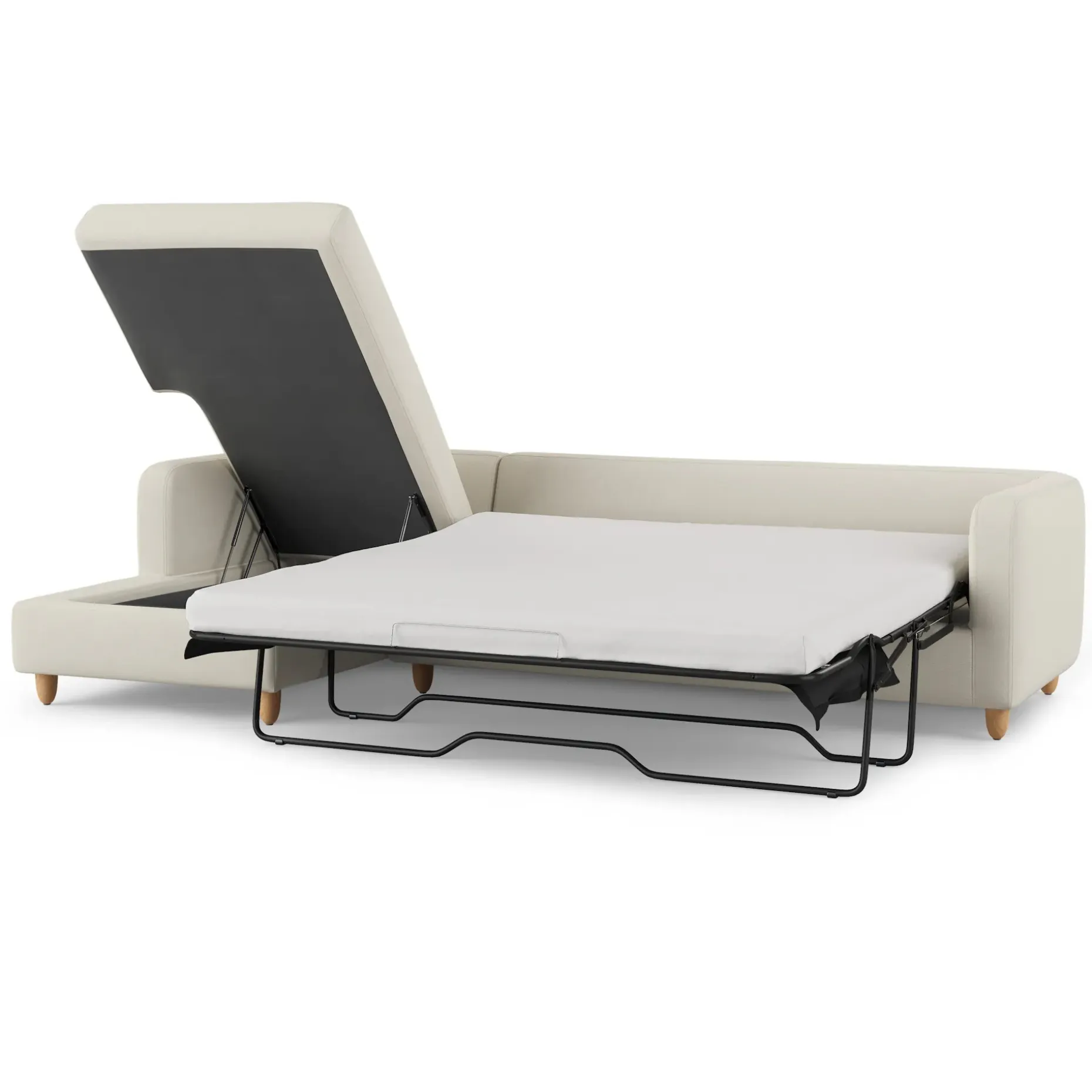 Vati 114" Left Storage Sleeper Sectional - Natural Oak and Buckler Ivory
