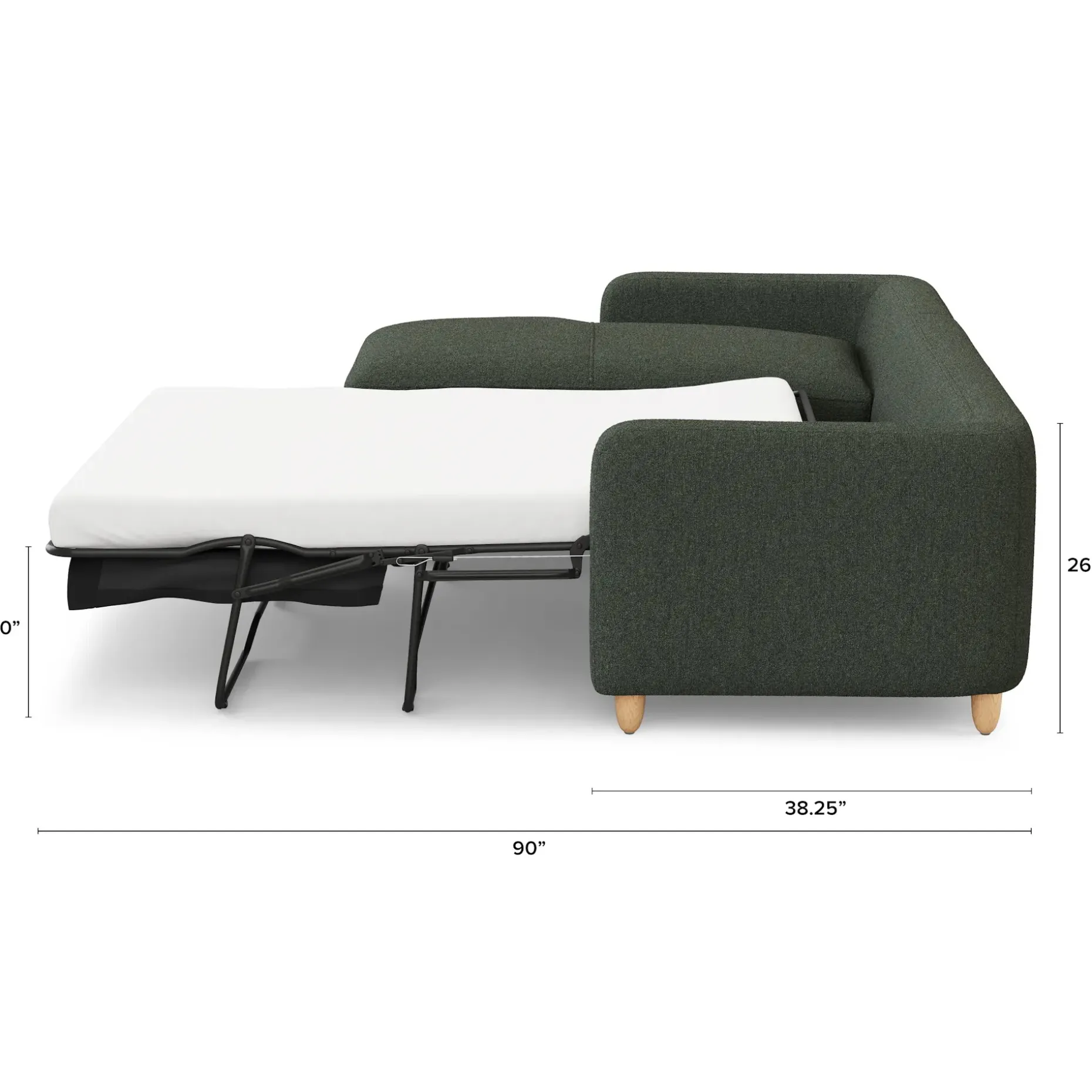 Vati 114" Left Storage Sleeper Sectional - Natural Oak and Green Wool Bouclé