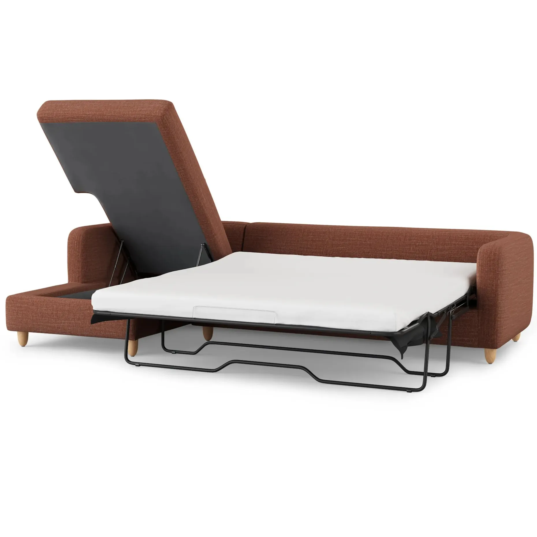 Vati 114" Left Storage Sleeper Sectional - Natural Oak and Napa Rust