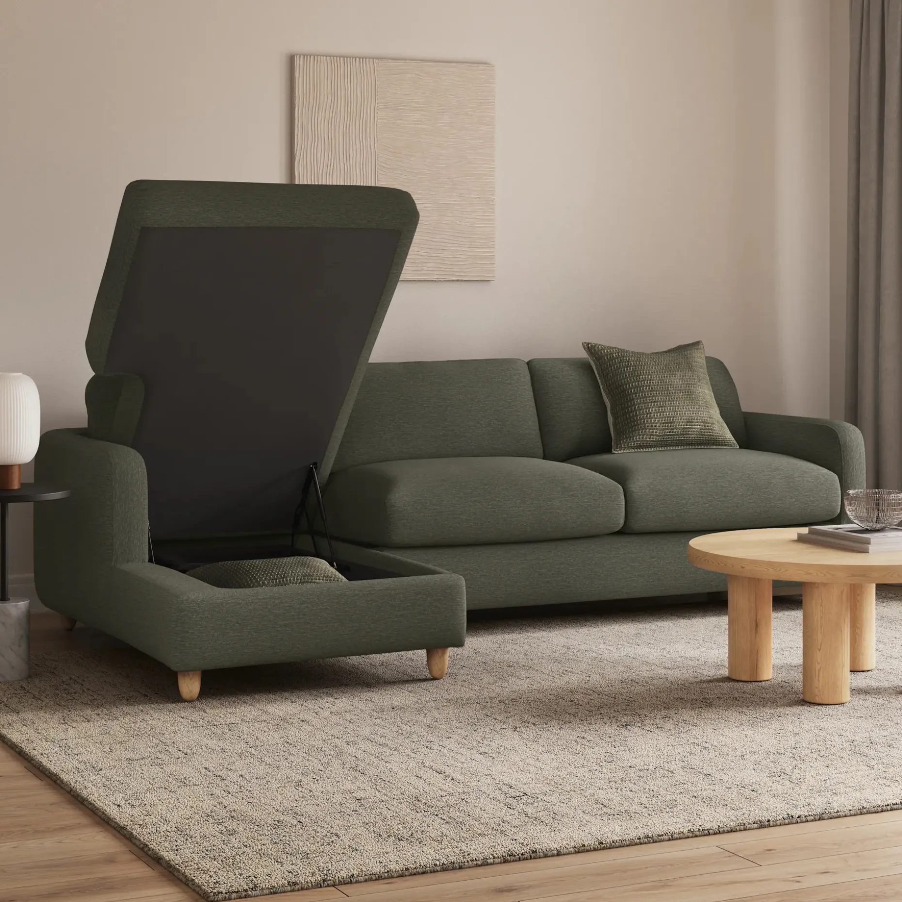 Vati 114" Left Storage Sleeper Sectional - Silver Moss