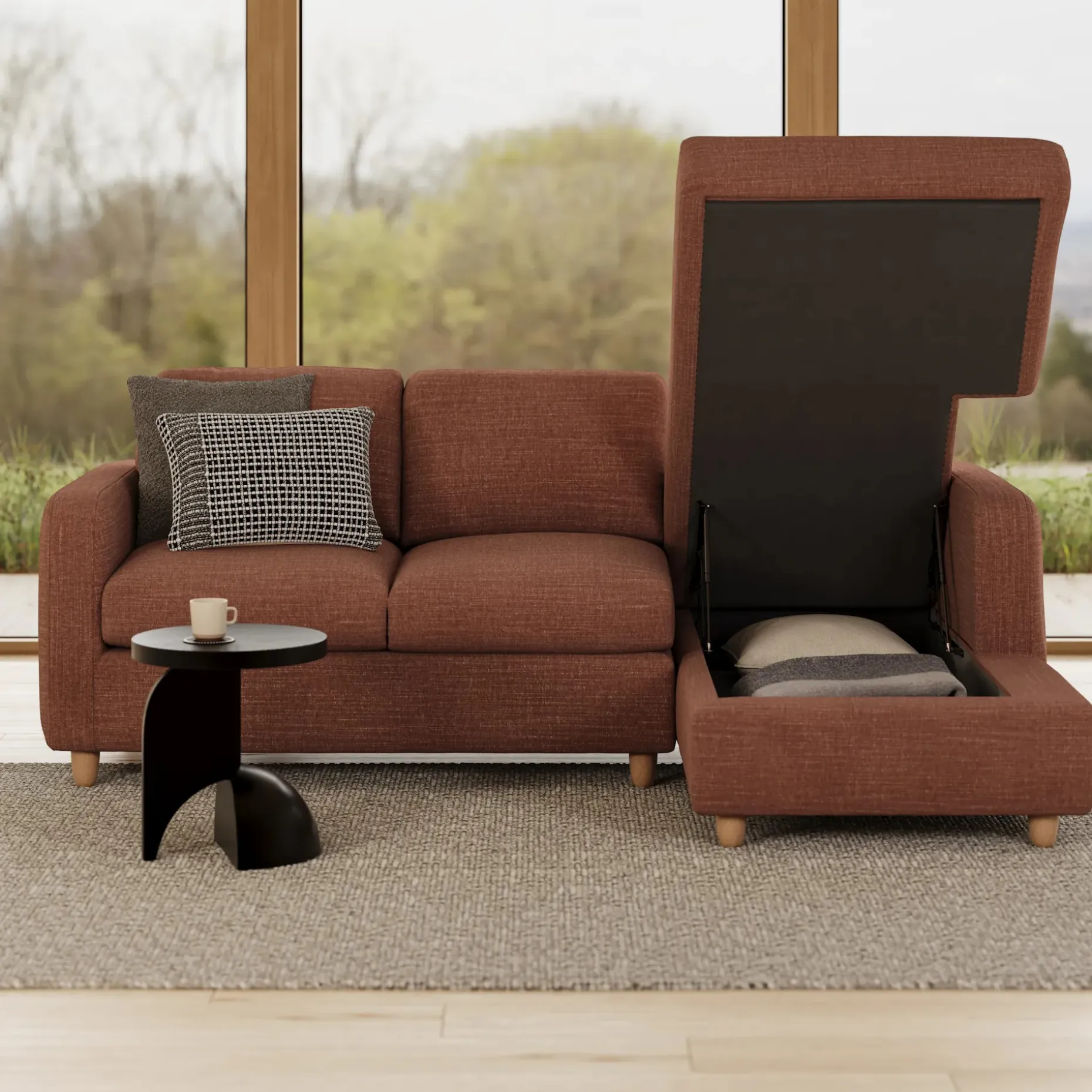 Vati 90.5" Right Storage Sectional - Natural Oak and Napa Rust