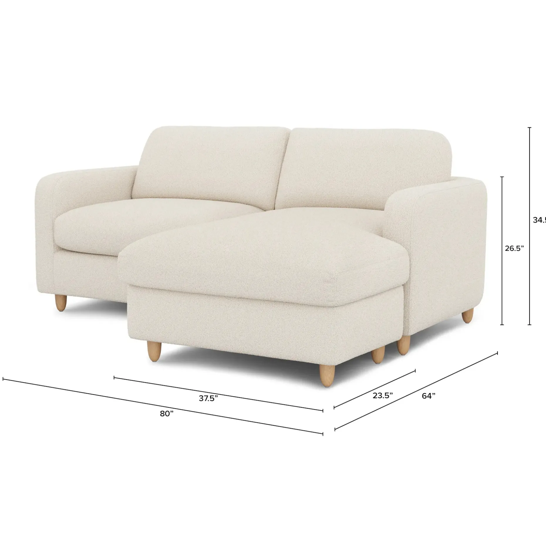 Vati 80" Right Storage Sectional - Natural Oak and Ivory Wool Bouclé