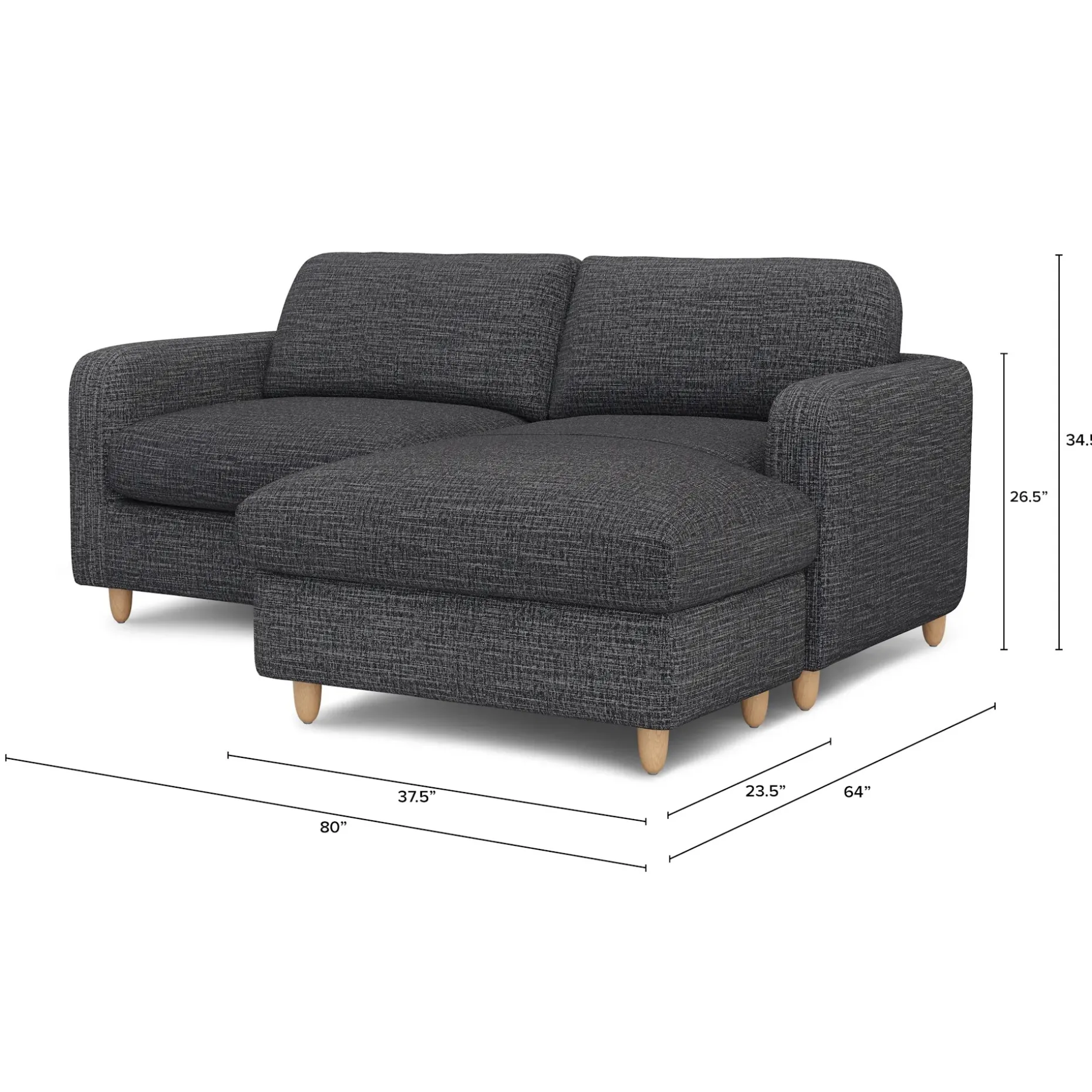 Vati 80" Right Storage Sectional - Natural Oak and Napa Charcoal