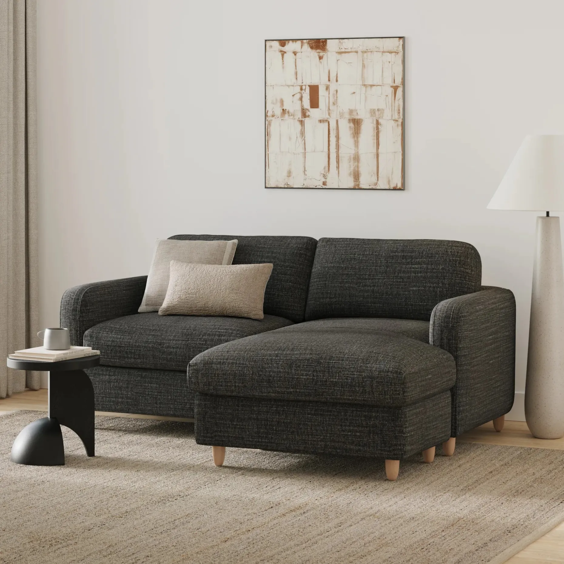 Vati 80" Right Storage Sectional - Natural Oak and Napa Charcoal