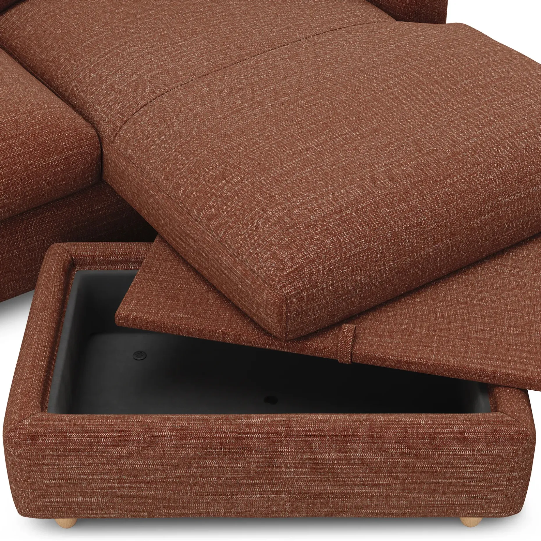 Vati 80" Right Storage Sectional - Natural Oak and Napa Rust