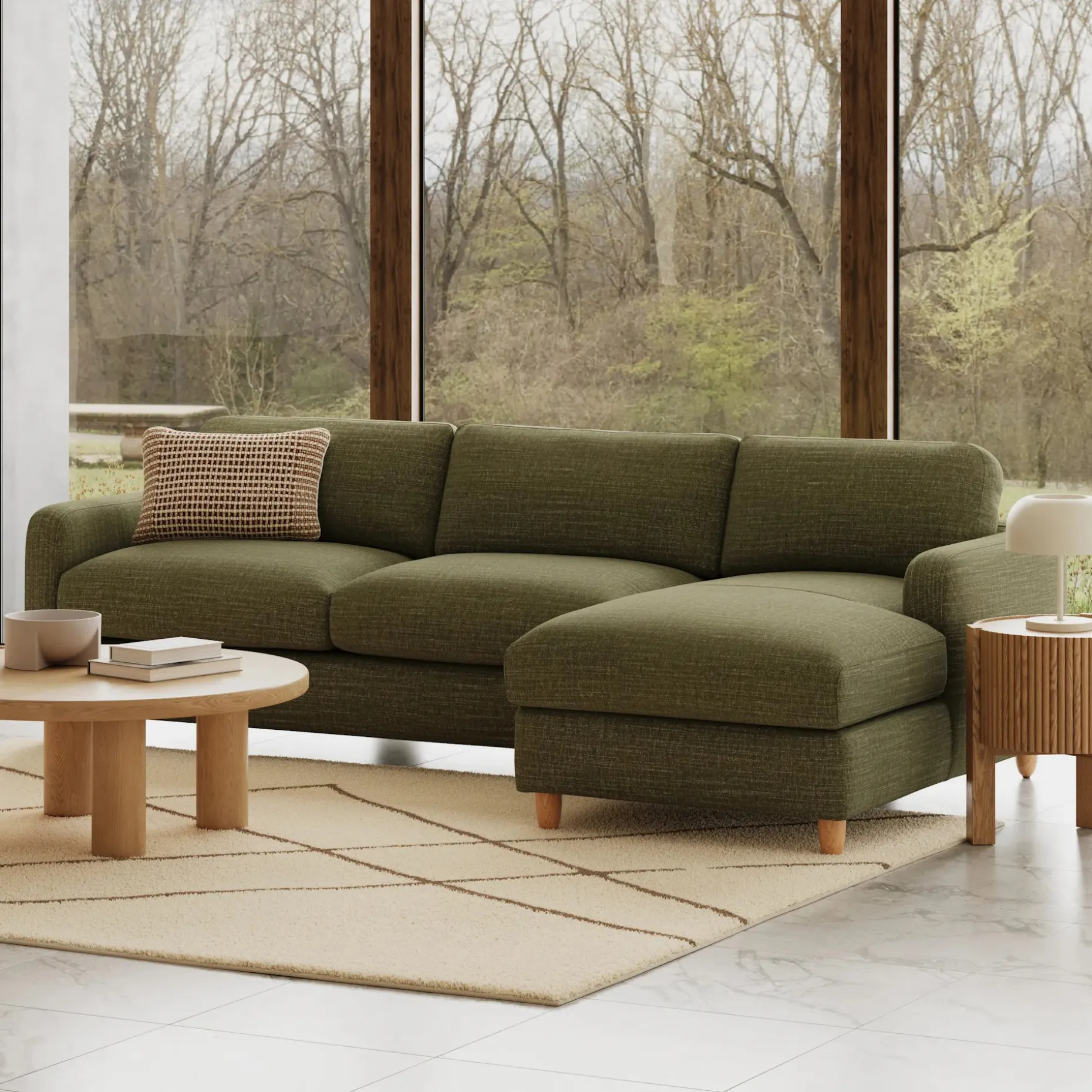 Vati 114" Right Storage Sleeper Sectional - Natural Oak and Napa Moss