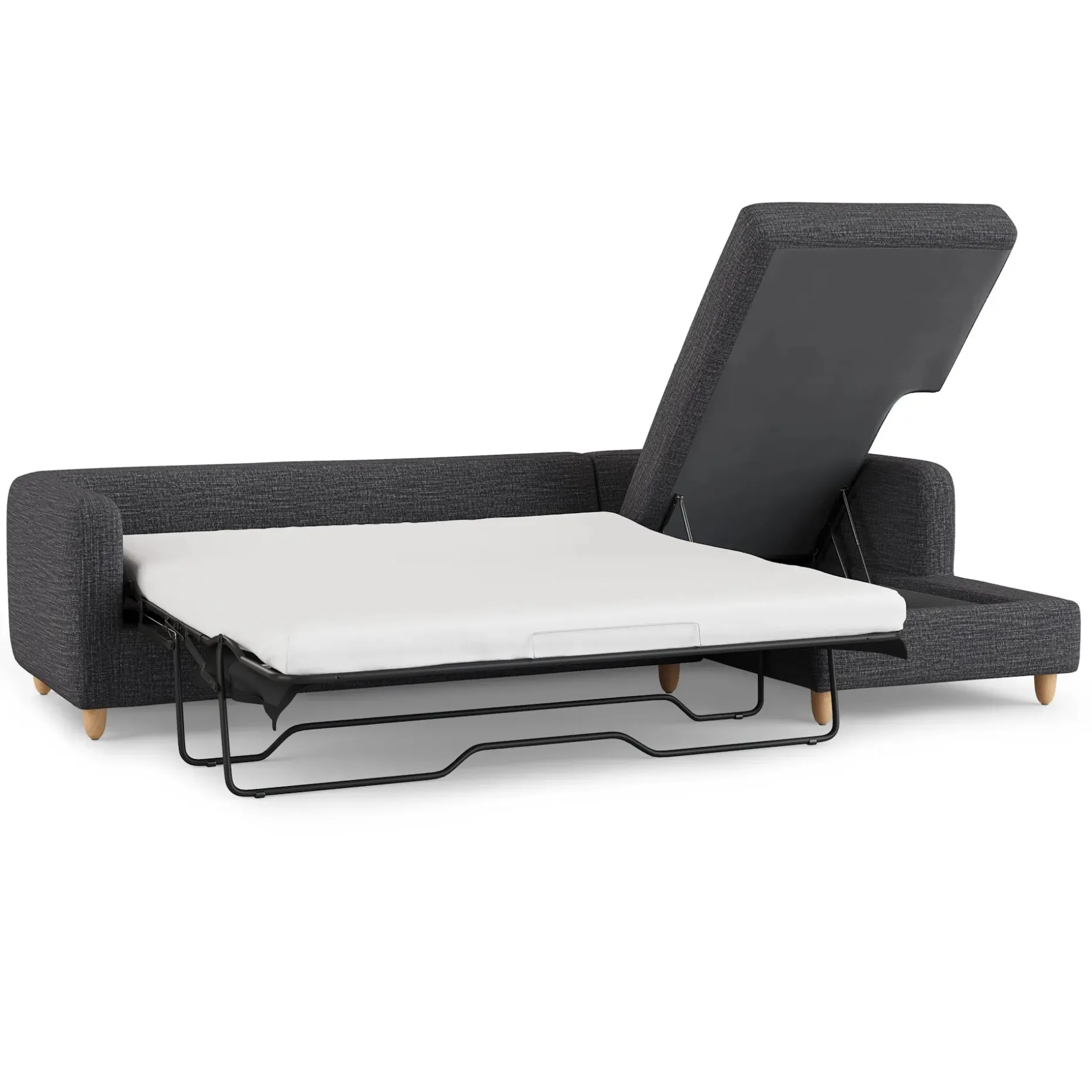 Vati 114" Right Storage Sleeper Sectional - Natural Oak and Napa Charcoal