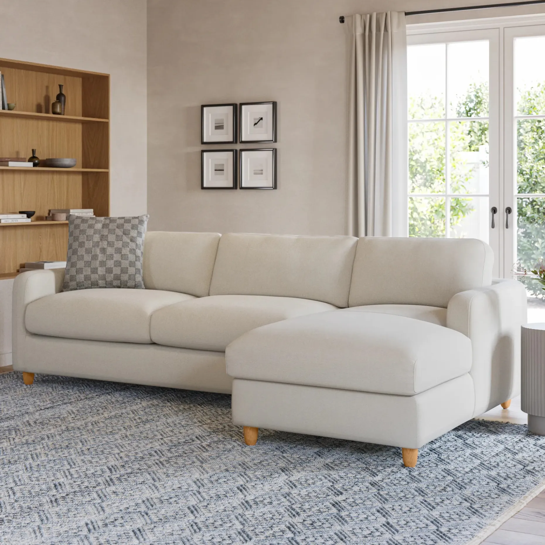 Vati 114" Right Storage Sleeper Sectional - Honey Oak and Buckler Ivory