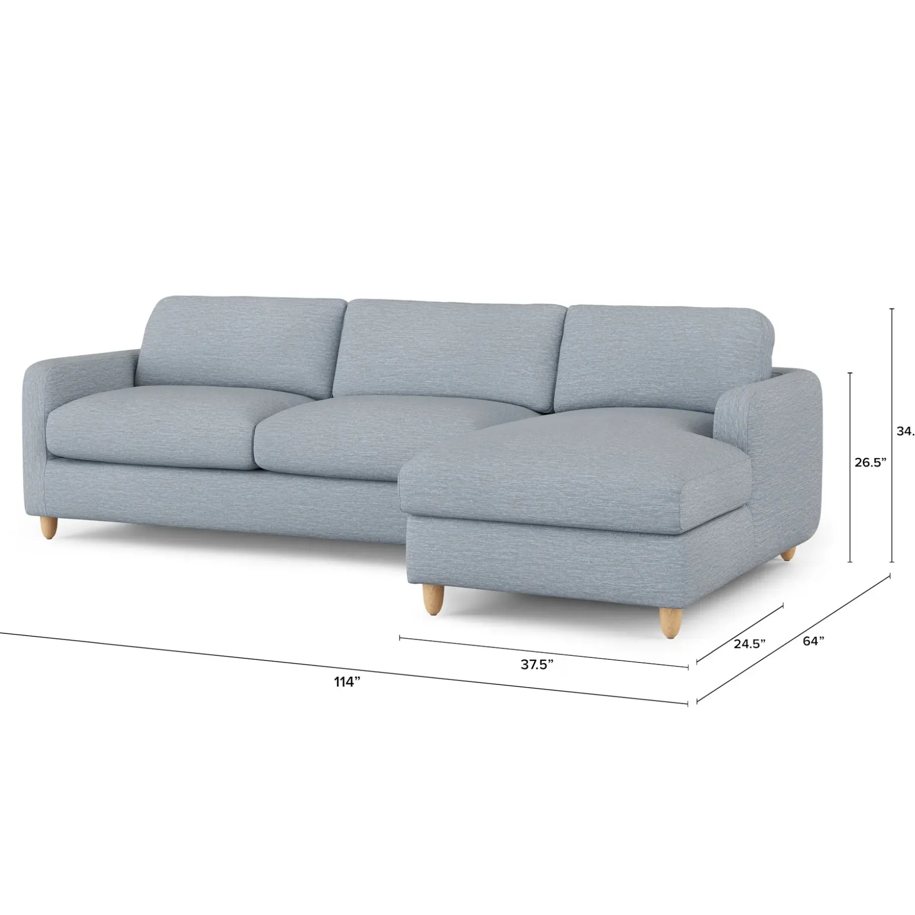 Vati 114" Right Storage Sleeper Sectional - Natural Oak and Silver Light Blue