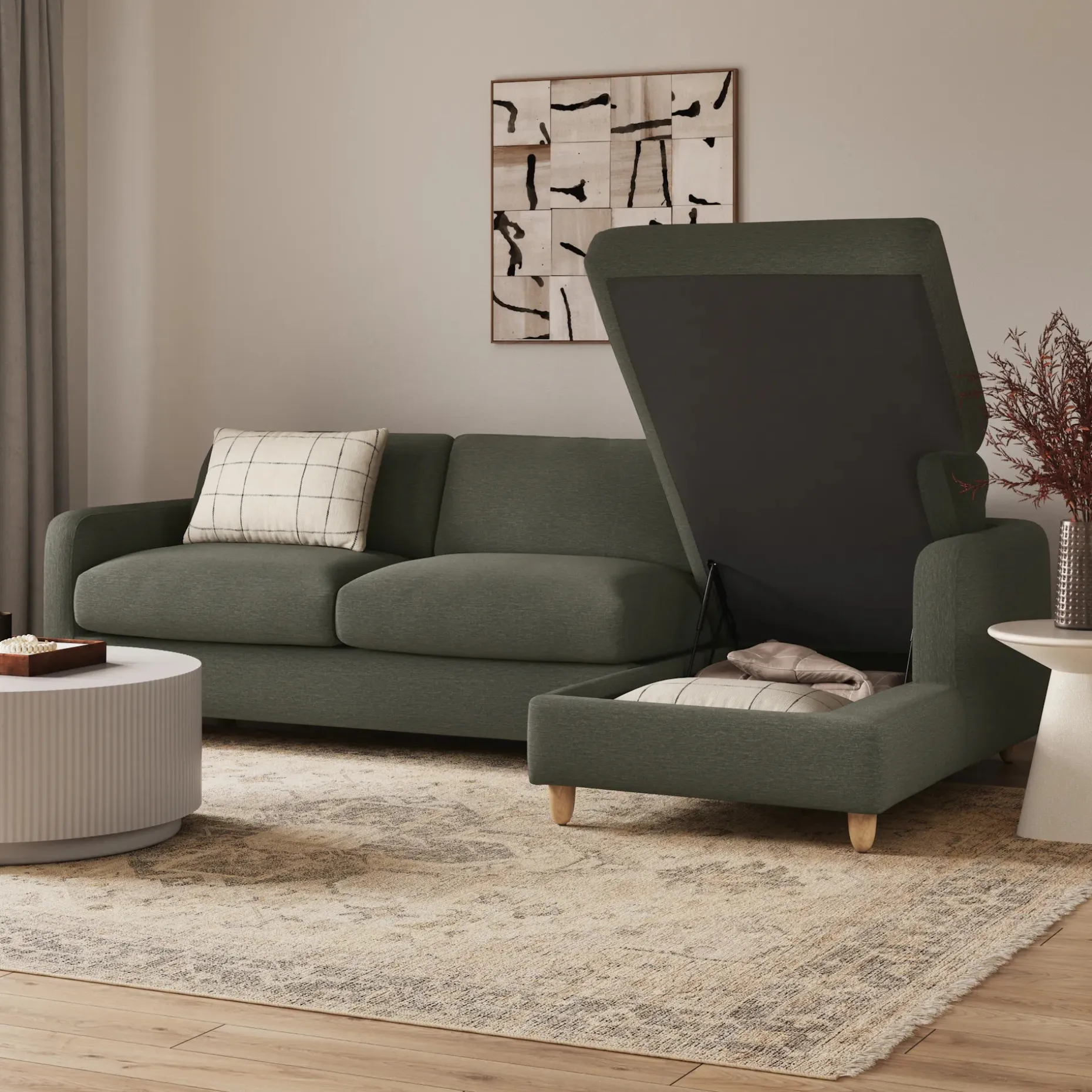 Vati 114" Right Storage Sleeper Sectional - Silver Moss