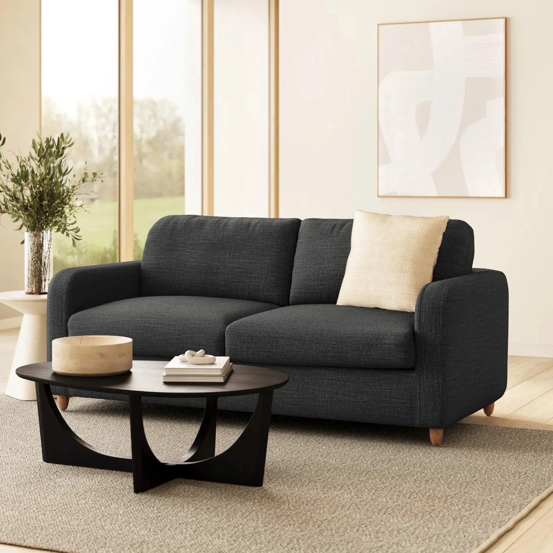 Vati 80" Sofa Bed - Natural Oak and Napa Charcoal