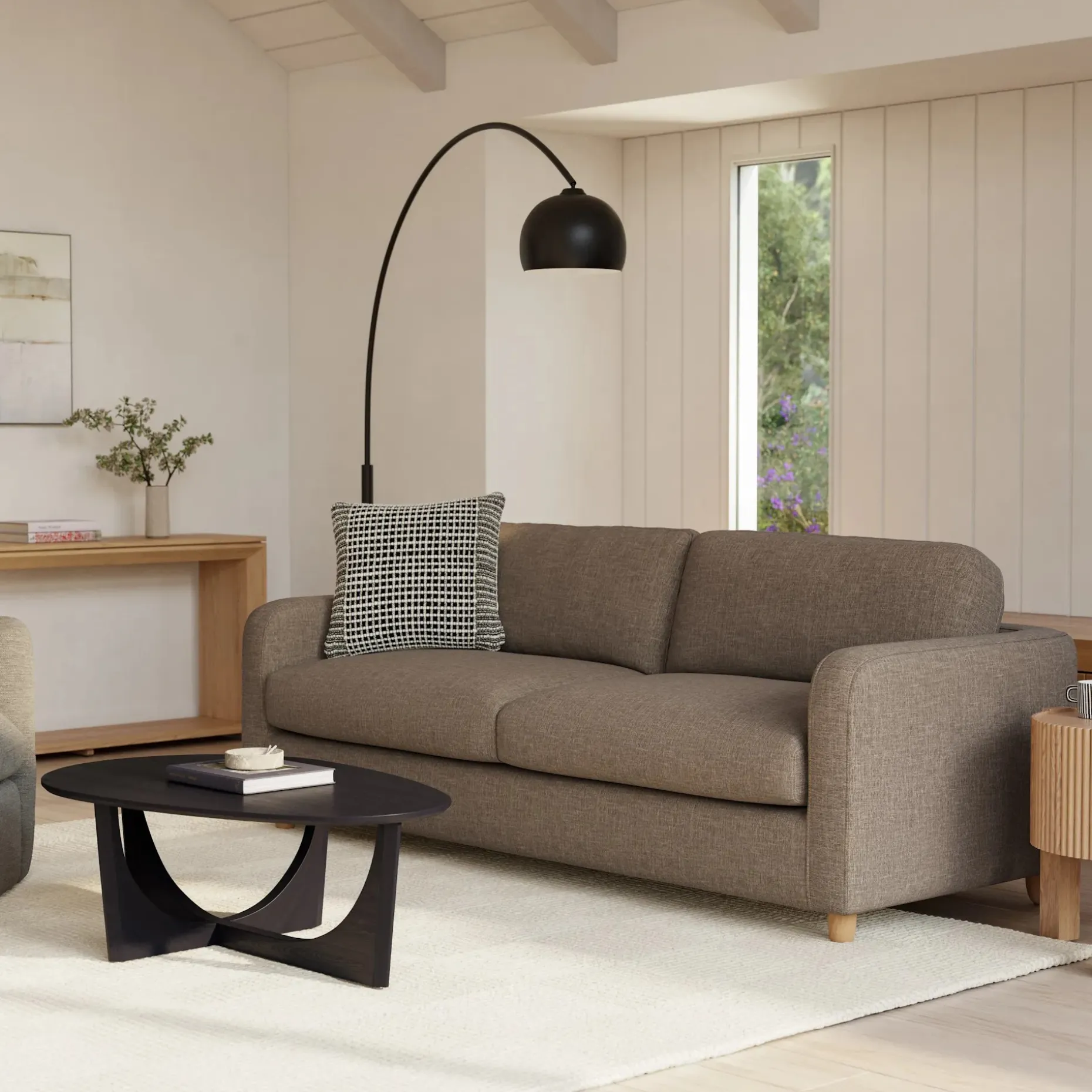 Vati 92" Sofa - Natural Oak and Buckler Brown