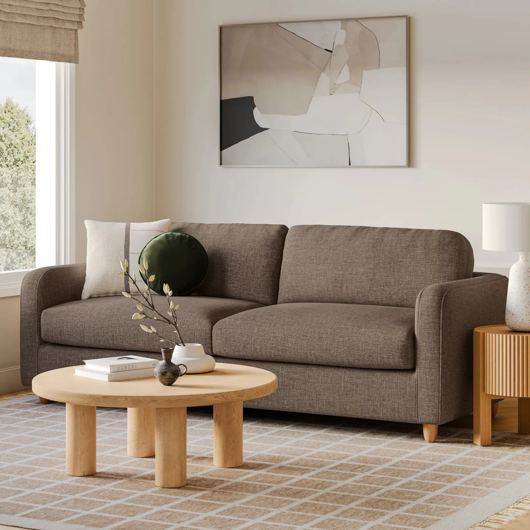 Vati 92" Sofa - Natural Oak and Buckler Brown