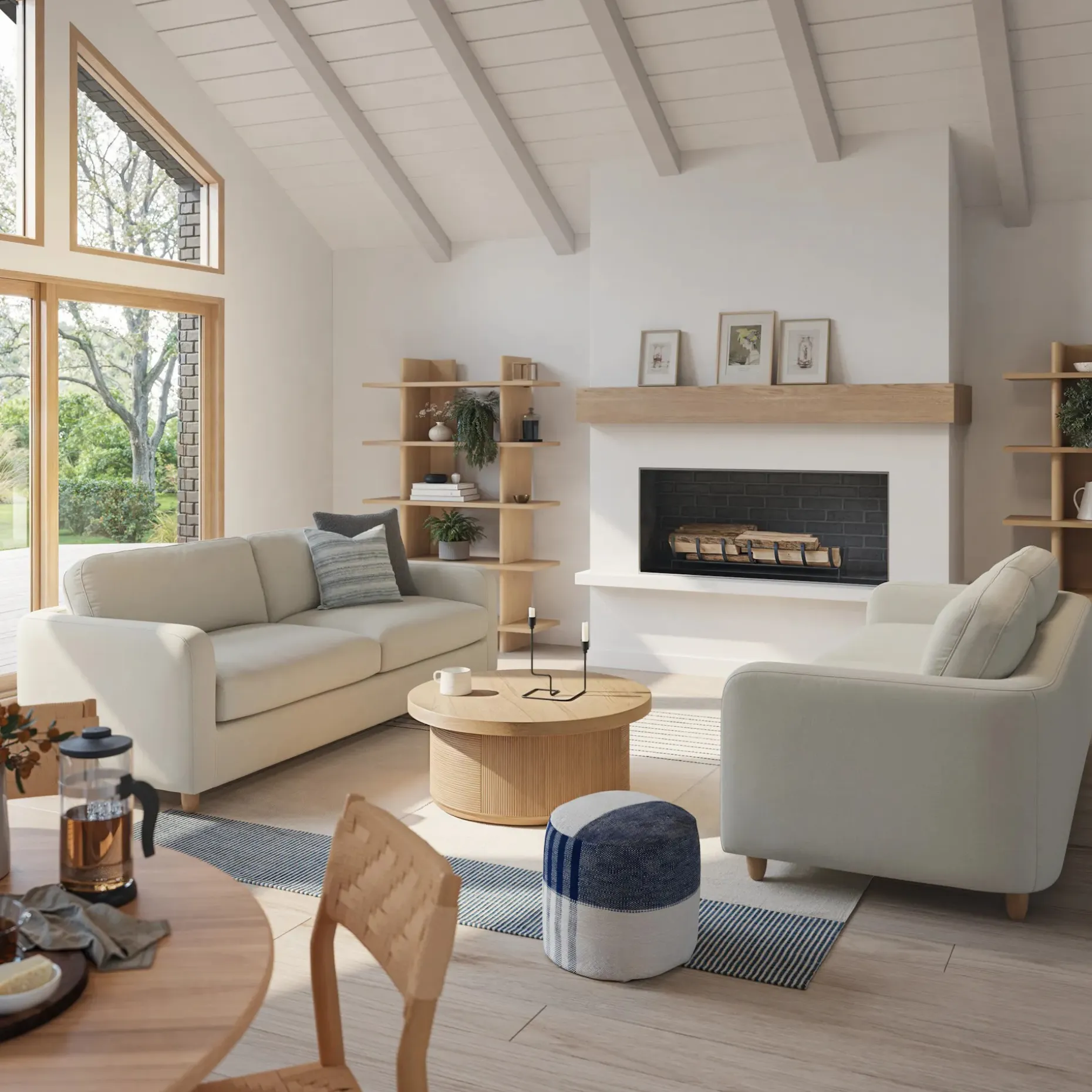 Vati 92" Sofa - Natural Oak and Buckler Ivory