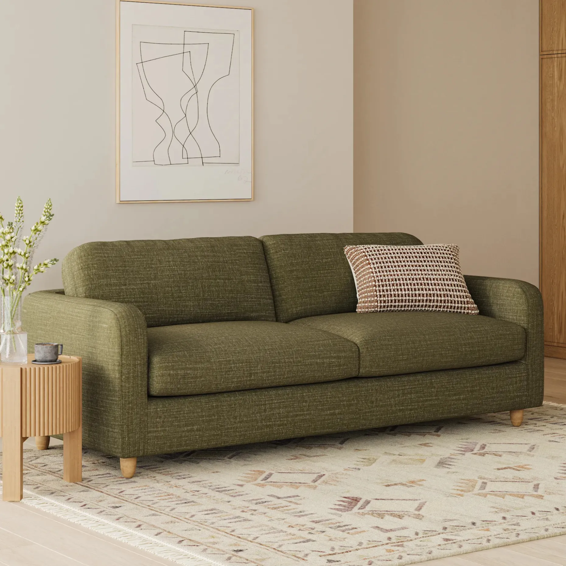 Vati 92" Sofa - Natural Oak and Napa Moss