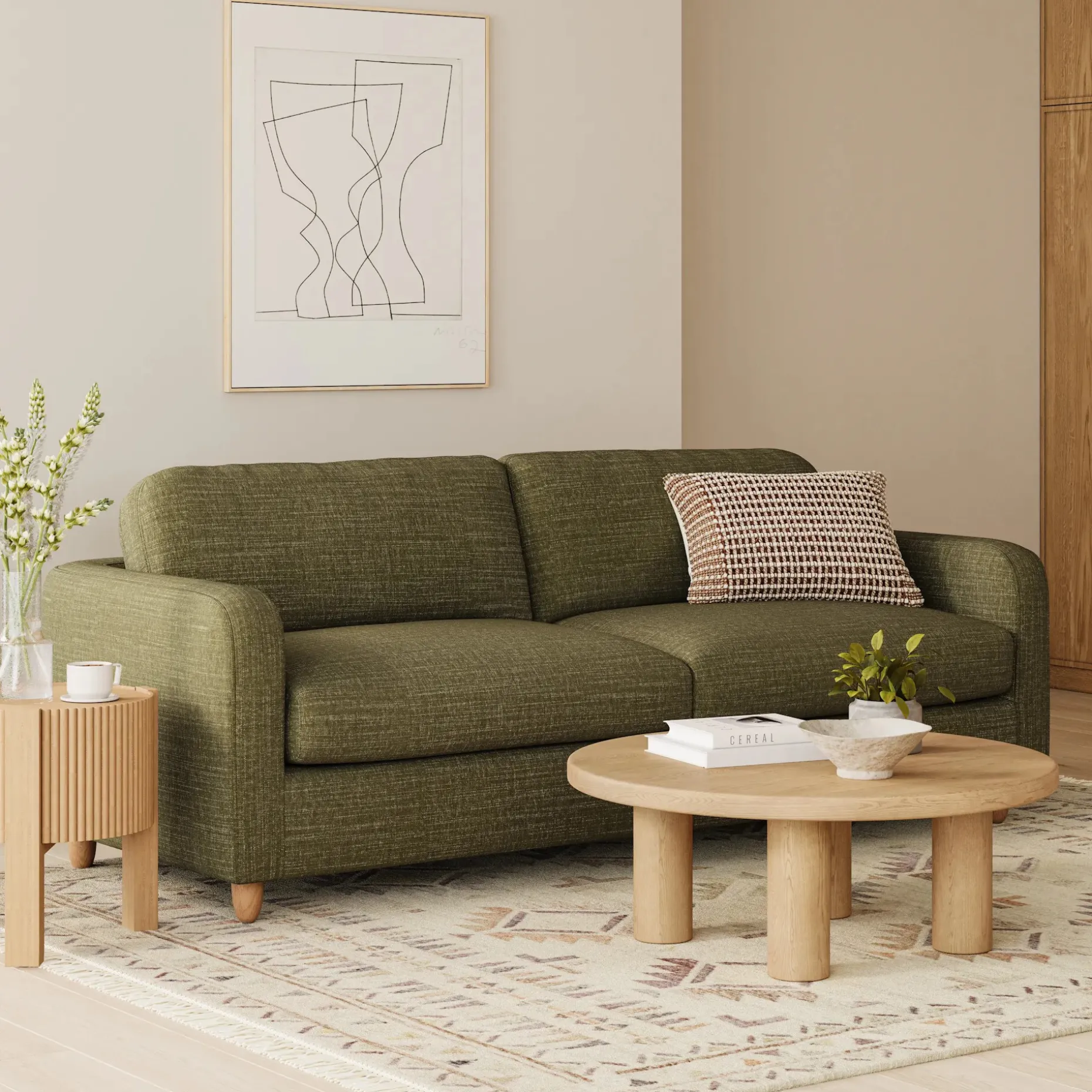 Vati 92" Sofa - Natural Oak and Napa Moss
