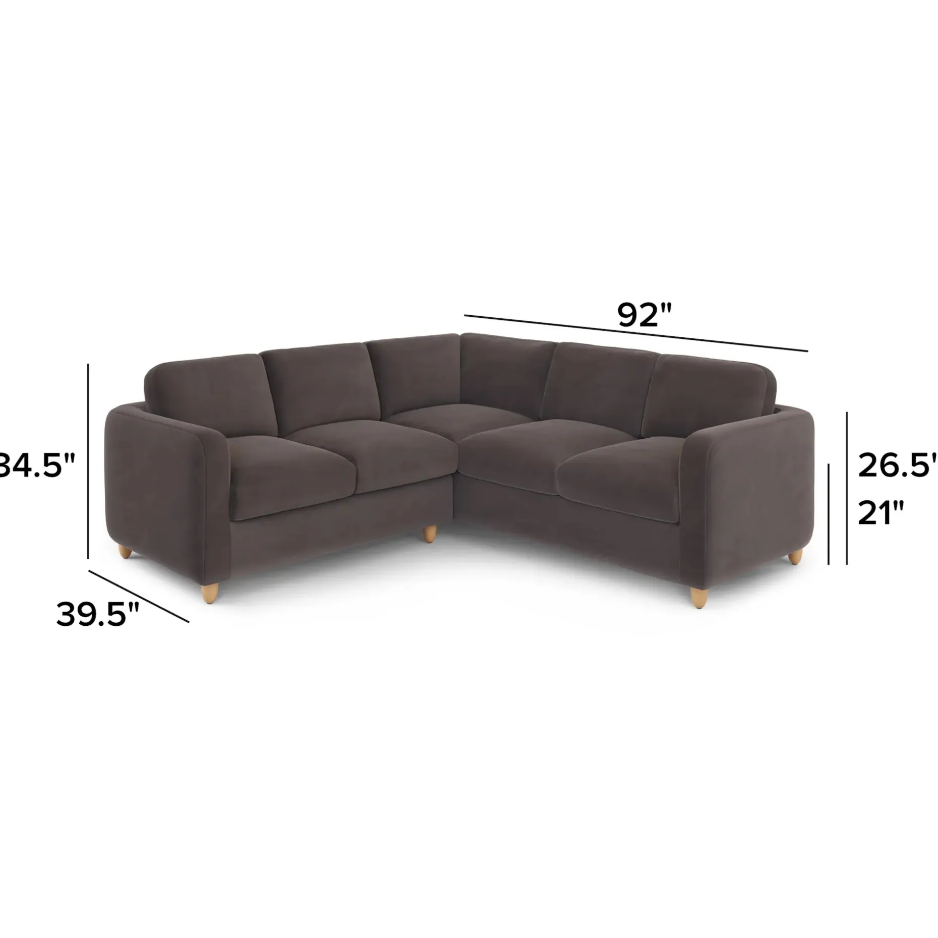 Vati 92" Velvet Corner Sectional - Natural Oak and Hale Warm Gray