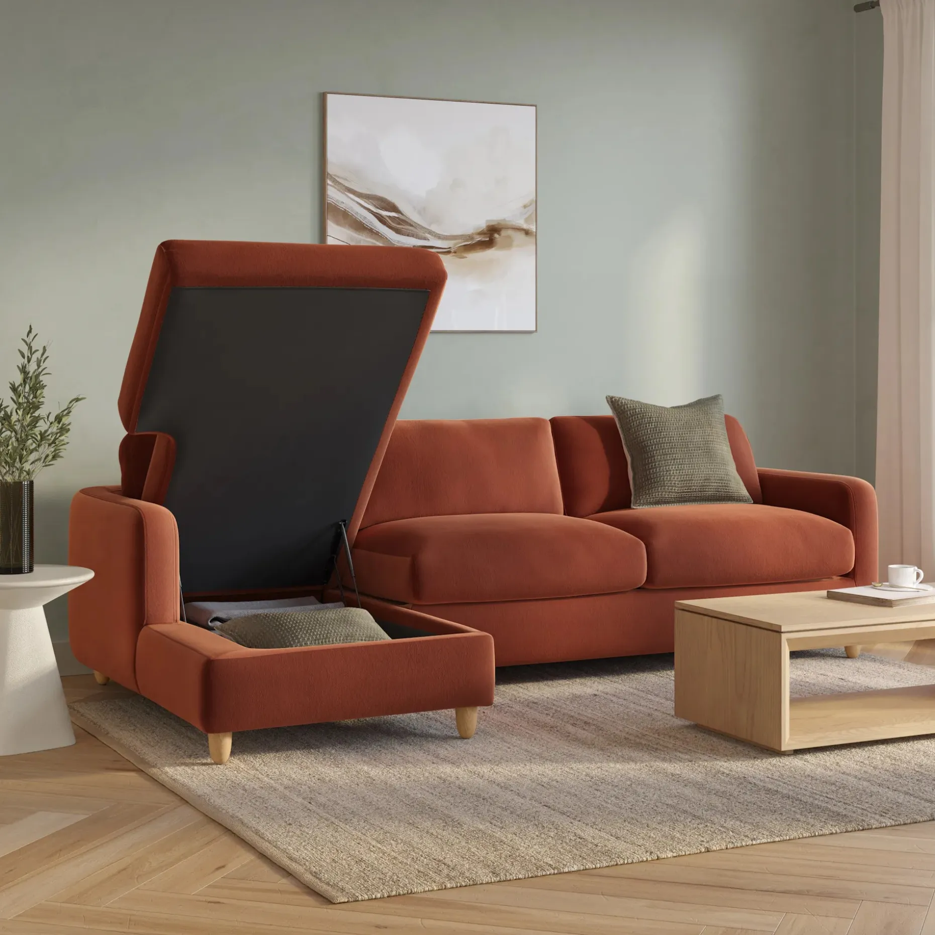 Vati 114" Velvet Left Storage Sleeper Sectional - Hale Rust