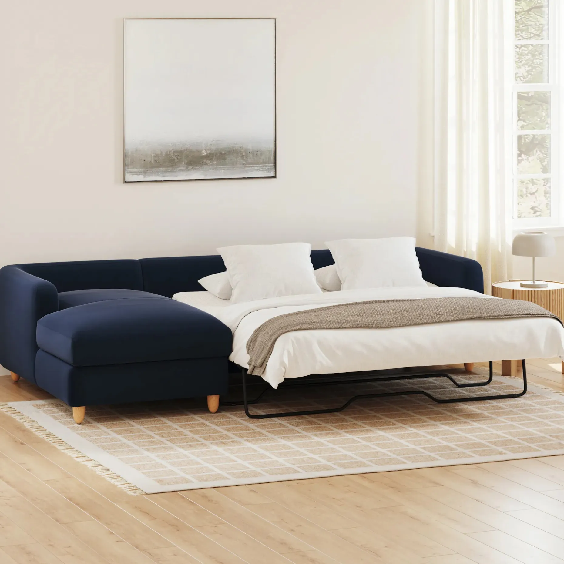 Vati 114" Velvet Left Storage Sleeper Sectional - Hale Ink