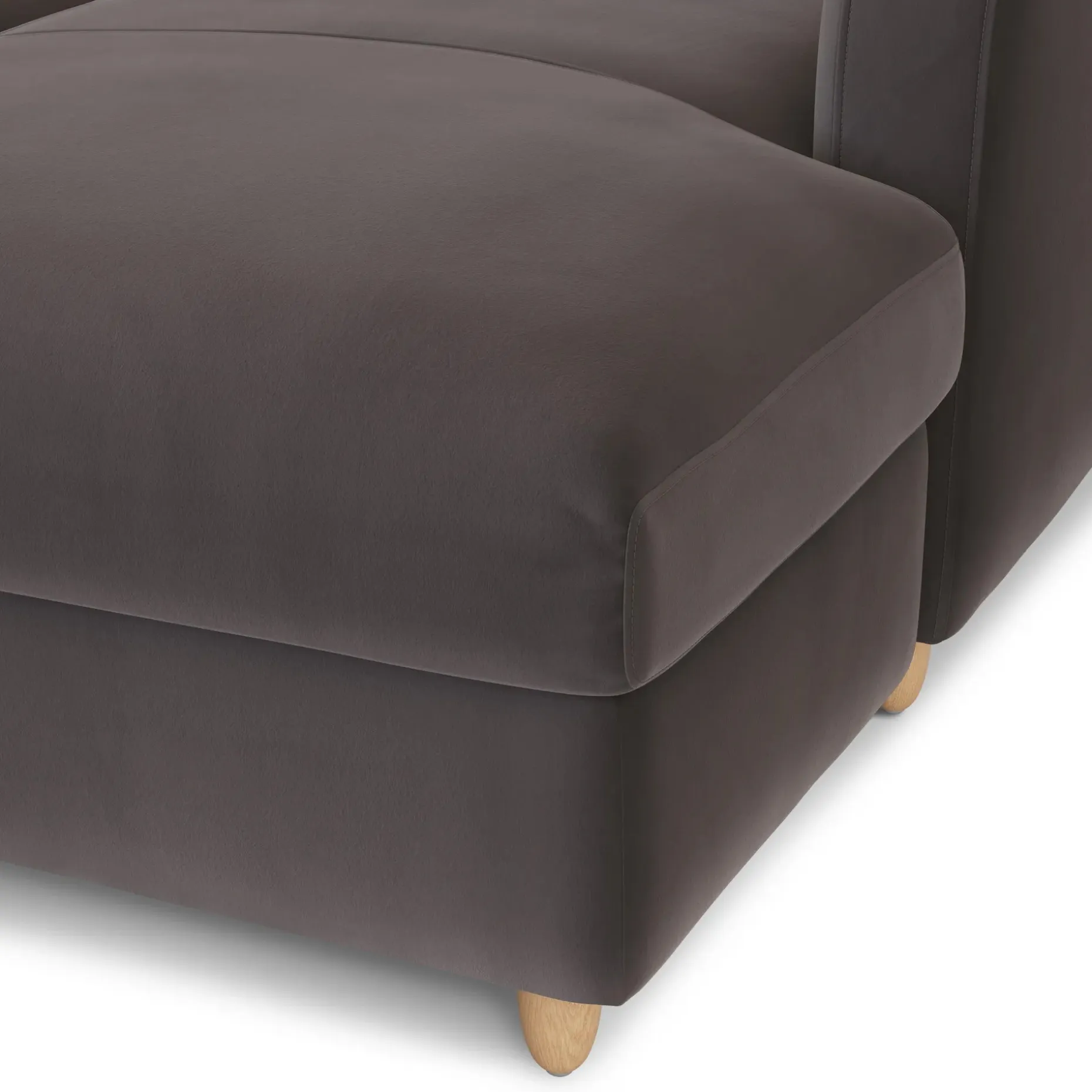 Vati 80" Velvet Right Storage Sectional - Natural Oak and Hale Warm Gray